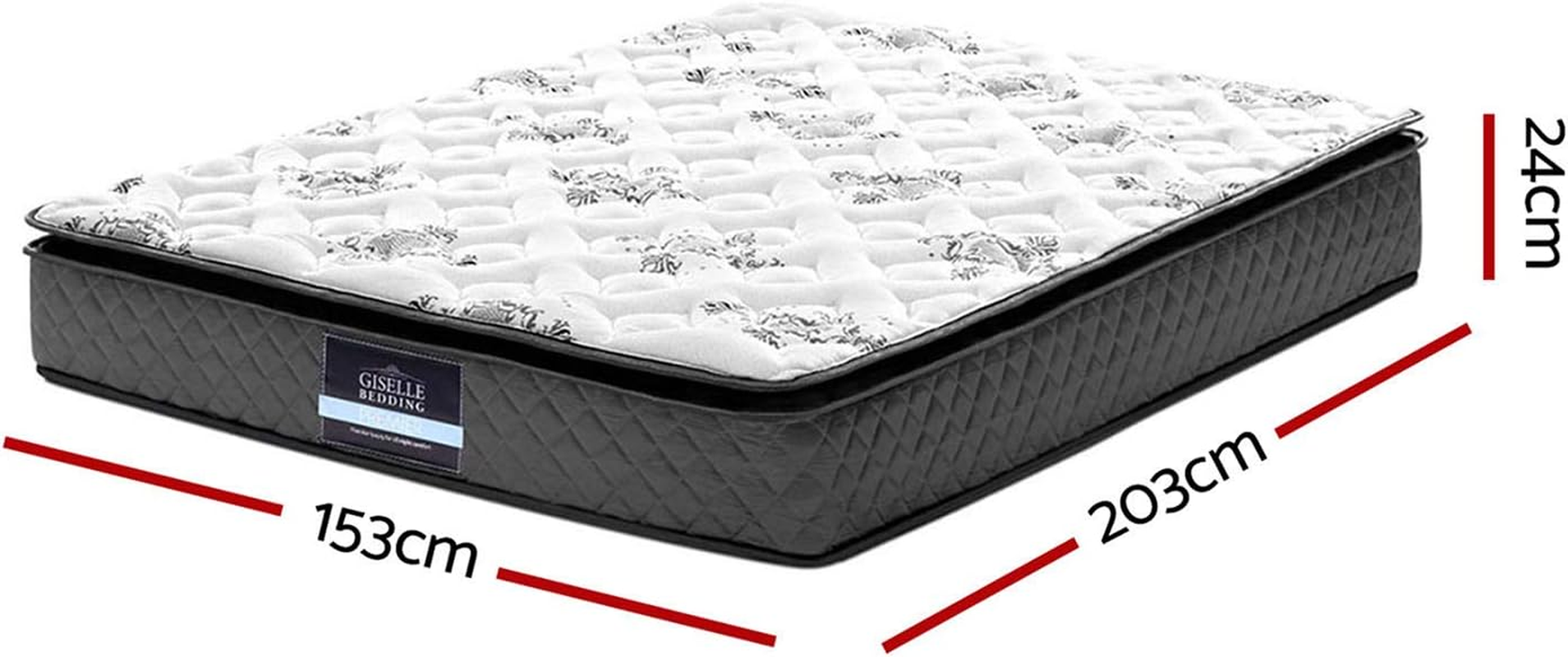 Giselle Bedding Queen Mattress Innerspring Foam 24Cm Thickness,Queen Size Bed Mattresseswith Breathable Pillow Top and Soft Quilting Top, 5Yrs Warranty, Medium Firm, White + Grey with Vacuum Packed image number 1