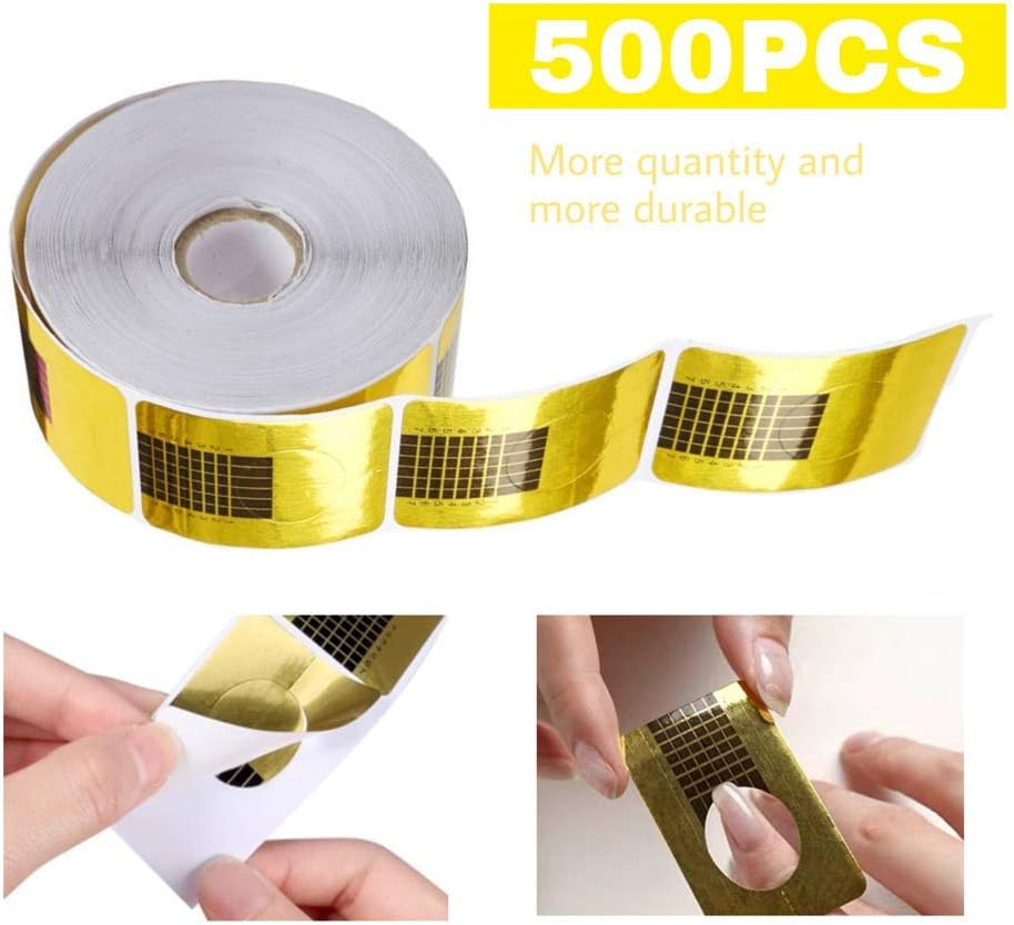 1 Roll (500 Pieces) Nail Stencils, Self-Adhesive Nail Stencils, Extension Foil, Modelling Stencils for Nail Art, Gel Nails, Artificial Nail Extension (Gold) image number 2