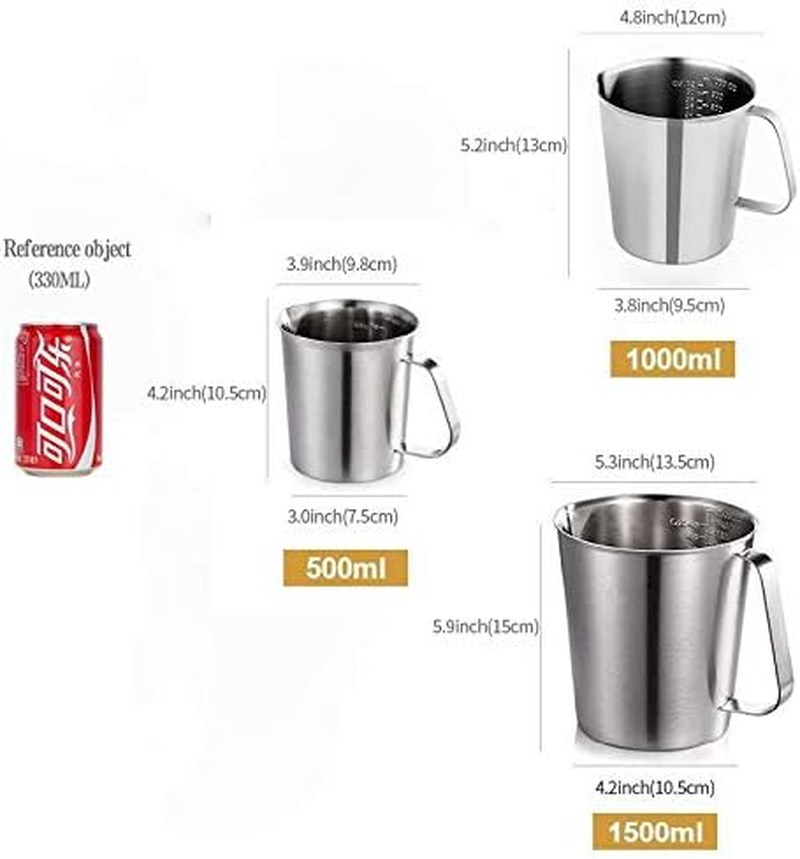 KSENDALO 16Oz/2Cup SUS304 Stainless Steel Measuring Cup - Precision Engraved Markings for Liquid, Coffee, Milk & Espresso - 500Ml Kitchen Mixing Pitcher, Canister & Container for Baking & Frothing