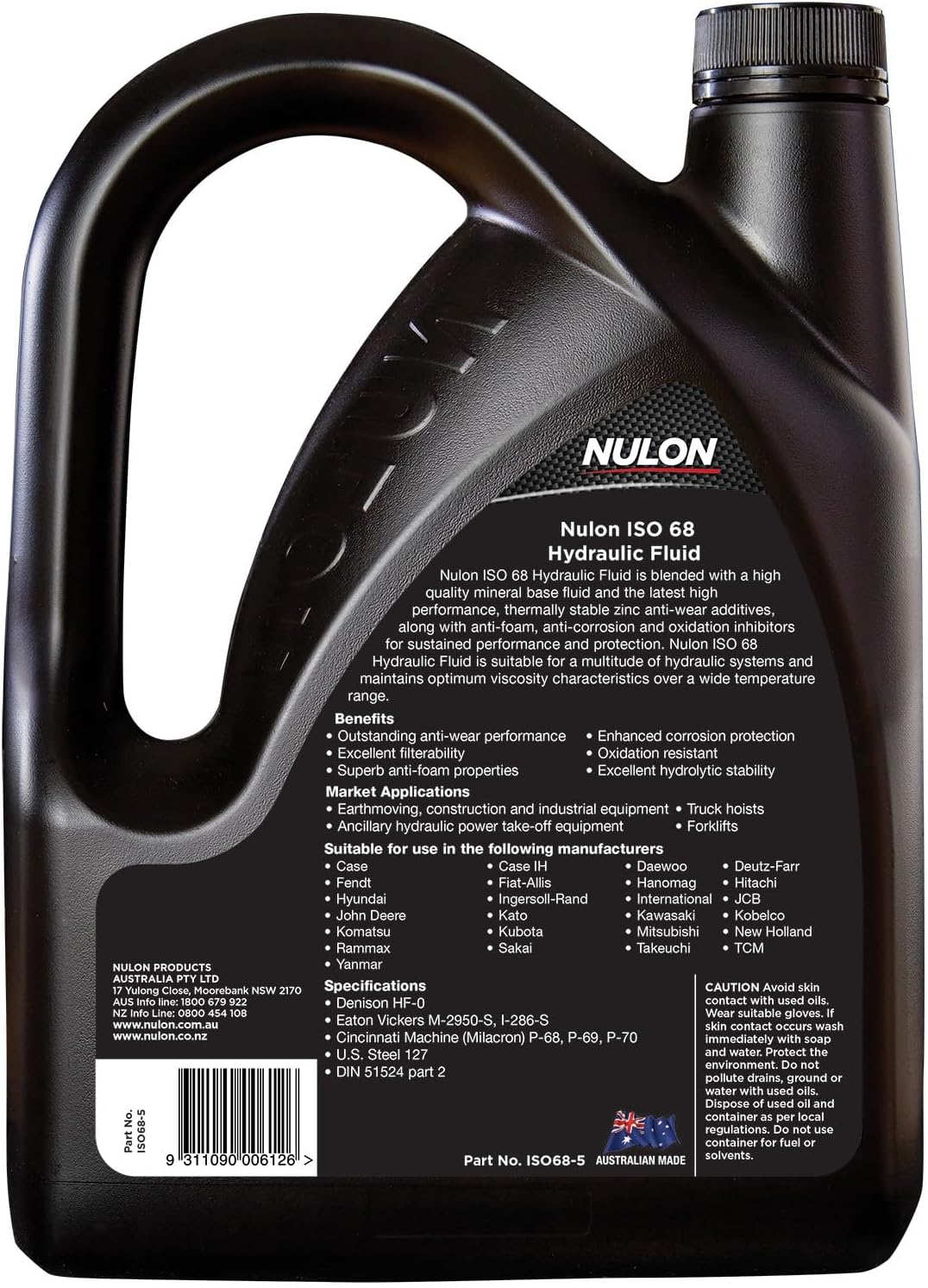 Nulon ISO 68 Hydraulic Fluid 5 Litre image number 1