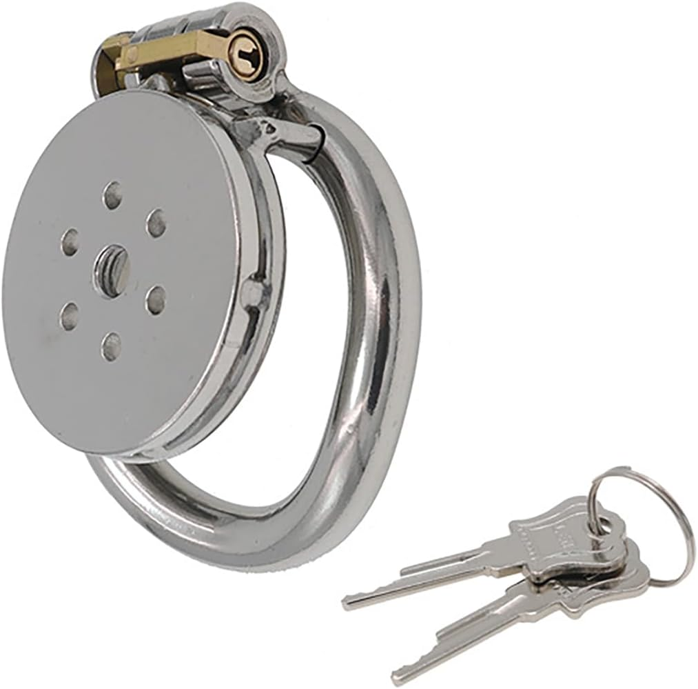 Flat Chastity Cage Metal Male Chastity Device Dark Lock Design Steel Cage for Men BDSM Bondage Cage Sex Toys for Couples (45Mm/1.77In) image number 3