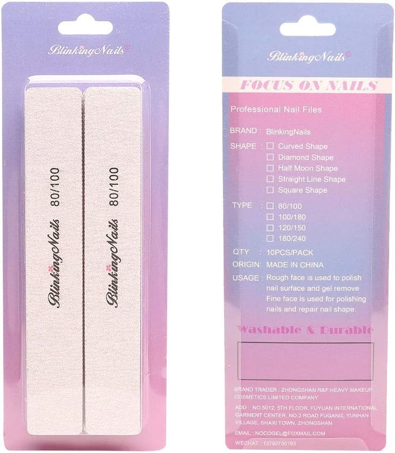 10Pcs Nail File 80/100/180 Grit Professional Nail Files and Buffers for Natural Nails,Double Sides Washable Block Disposable Nail Files for Nail Art DIY or Nail Manicure Salon 80/100 10Pcs