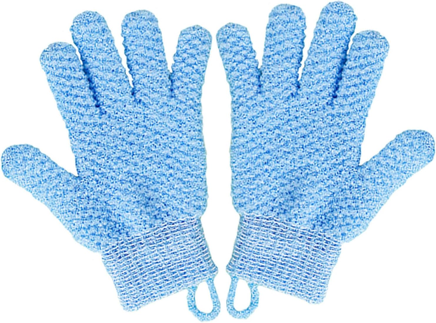 Haobase 3 Pairs Exfoliating Gloves Body Scrub Bath Gloves Scrubbing Gloves for Shower, Spa, Massage, Dead Skin Cell Remover (Blue+Green+Pink) - Blue+Green+Pink image number 4