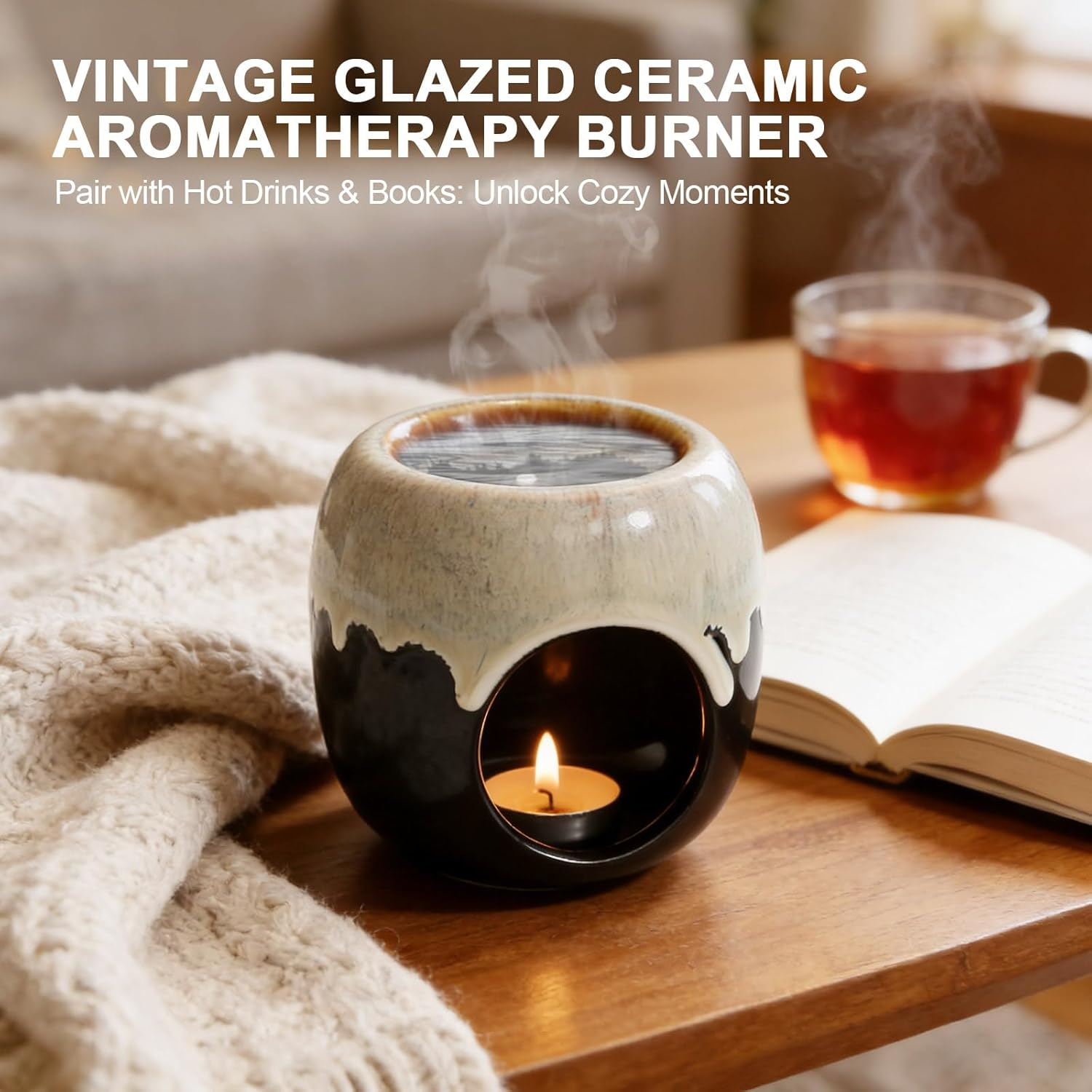 Sudatong Oil Burner for Essential Oils, Tea Light, Fragrance Light Lamp for Fragrance Oil and Wax Warmer, Ceramic Aroma Lamp for Essential Oils (Blue) image number 3