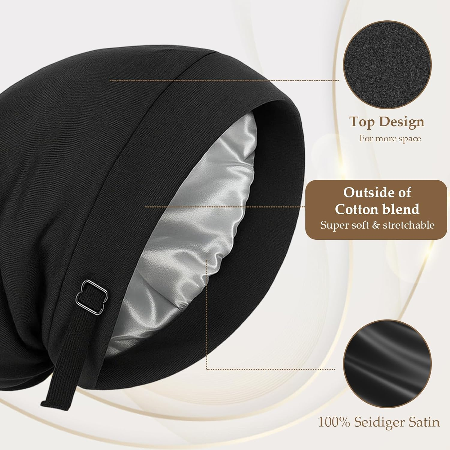Jazrvr Sleeping Cap, Double Layer Silk Hood for the Night, Adjustable Hair Cap, 24 X 16 X 0.5 Cm, Breathable Design image number 6