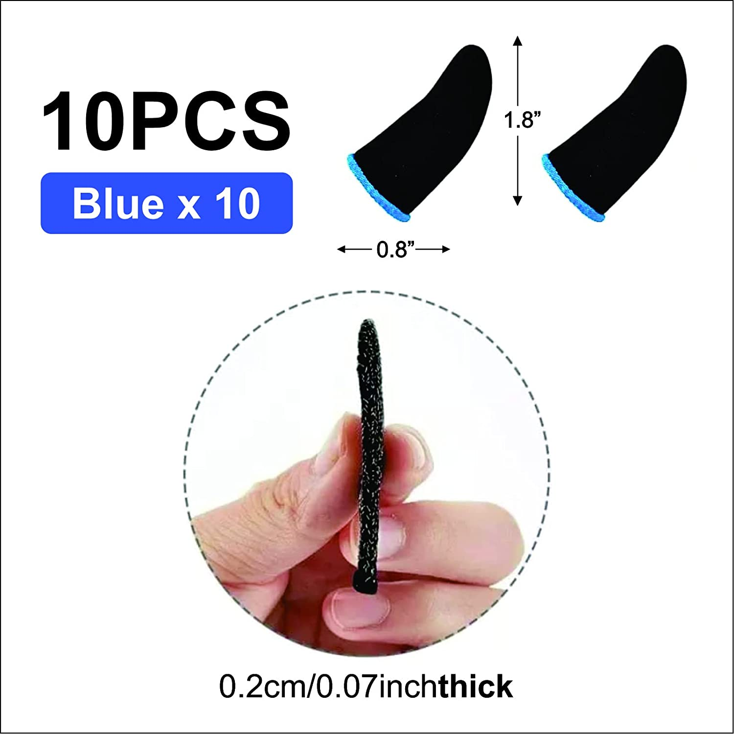 GENDA Mobile Phone PUBG Finger Sleeve, Finger Sleeves for Gaming, Anti-Sweat Thumb Sleeves, Breathable Professional Gaming Finger Gloves, Finger Sleeves Pack of 10 (Blue) image number 3