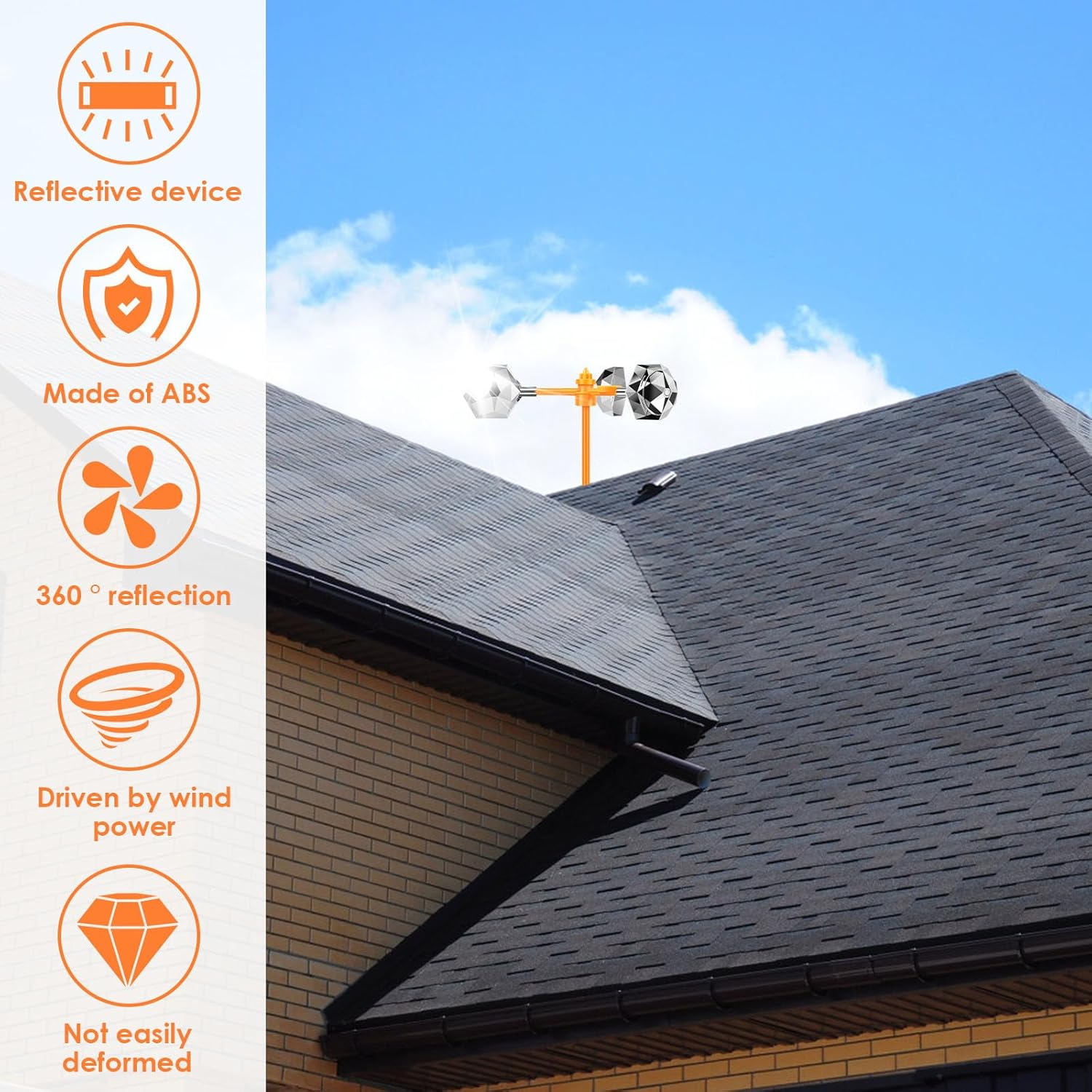 Fwqofvk 360&deg; Reflective Bird Deterrent Wind Powered Bird Reflector Efficient Bird Deterrent Device Bird Spinning Reflectors Decorations to Scare Birds Away for Garden Yard (Base Model) image number 2