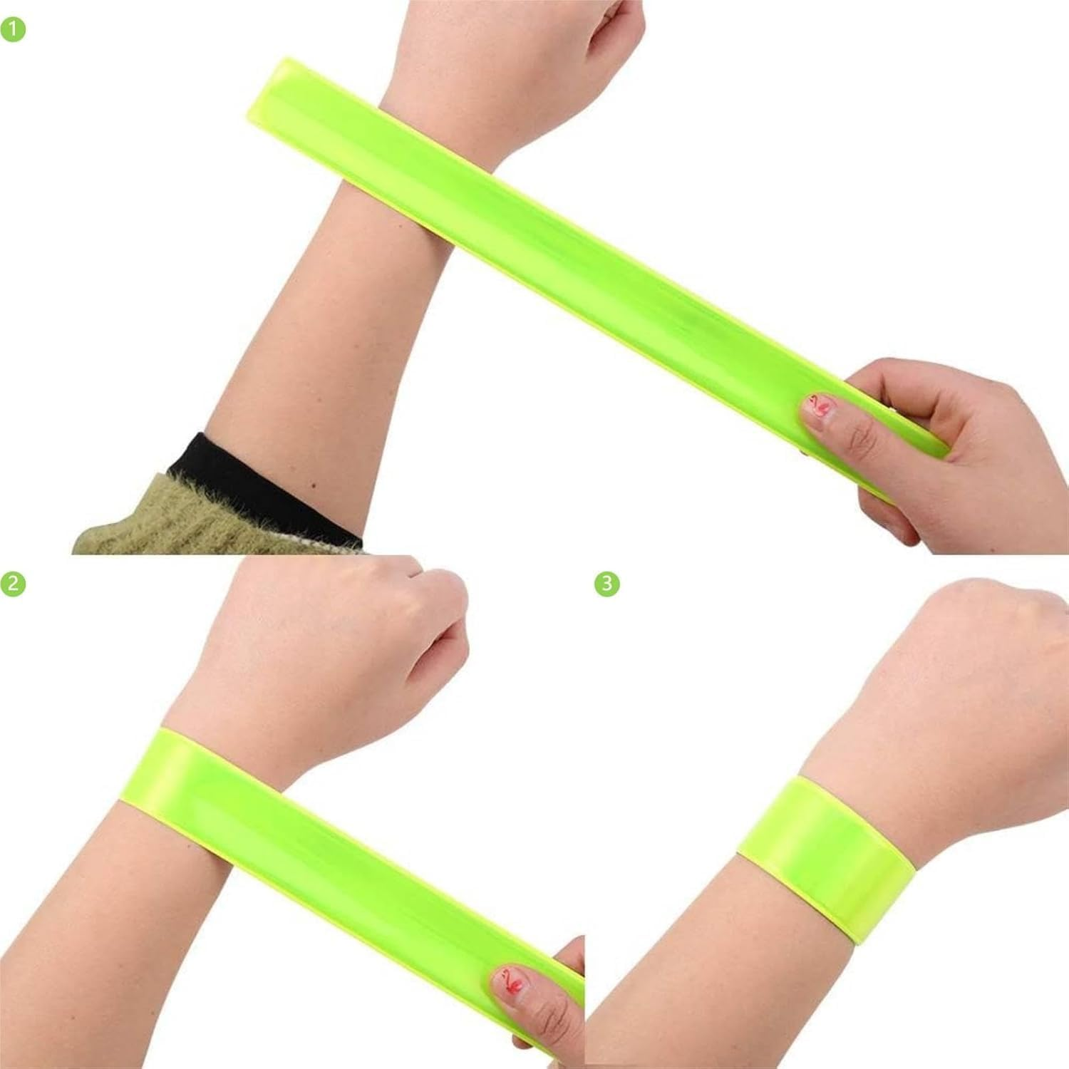 6 Pcs Reflective Bands Snap Bracelets Reflective Safety Band High Visibility Ankle Bands Enhance Safety for School Bags Keys Prams Hiking Joggers and Cyclists Fluorescent Green