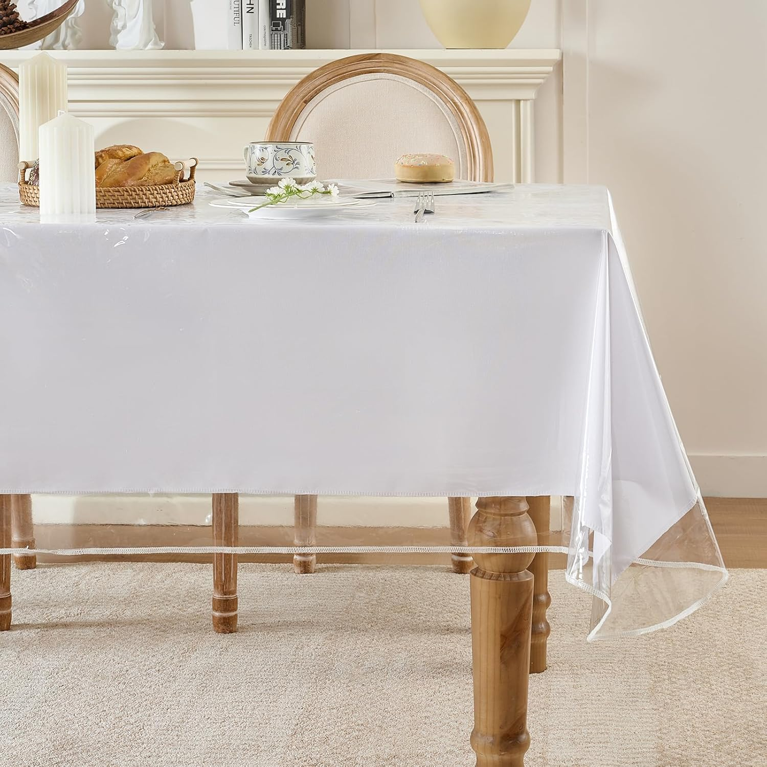 Clear Plastic Tablecloth Rectangle Vinyl PVC Table Cloth 100% Waterproof Oilproof Transparent Stain Resistant Table Cover Protector for Dinning Indoor and Outdoor Uses, 70 X 108 Inch. image number 2