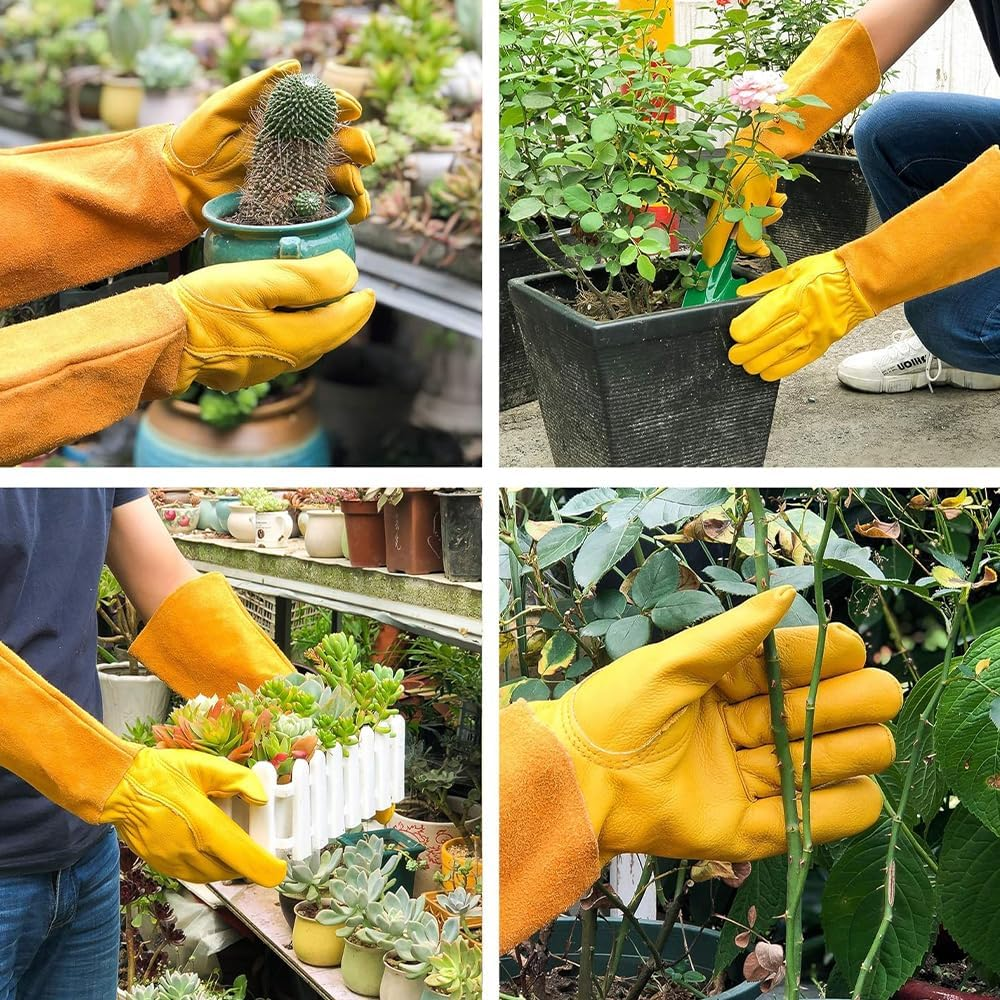 1 Pair Long Sleeve Leather Gloves, Gardening Gloves for Men&Women, Rose Pruning Gloves,Puncture and Scratch Resistant, Suitable for Gardening Pruning, Gardeners Yard Work Etc.