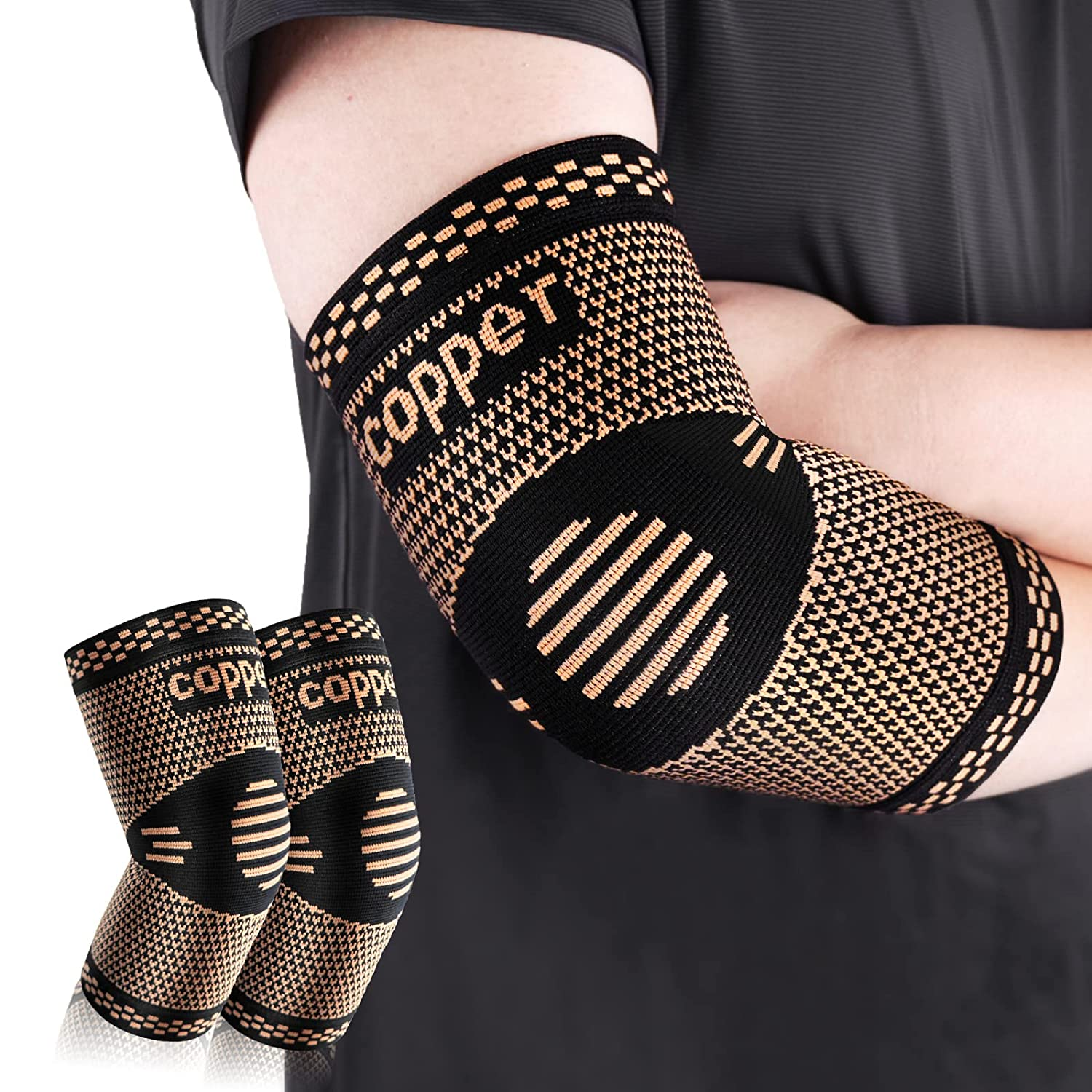 Copper Elbow Sleeve,Elbow Compression Sleeve, Elbow Brace for Tendonitis and Tennis Elbow,Golfers, Arthritis, Bursitis. Elbow Pain Relief,Weightlifting, Fit for Men & Women