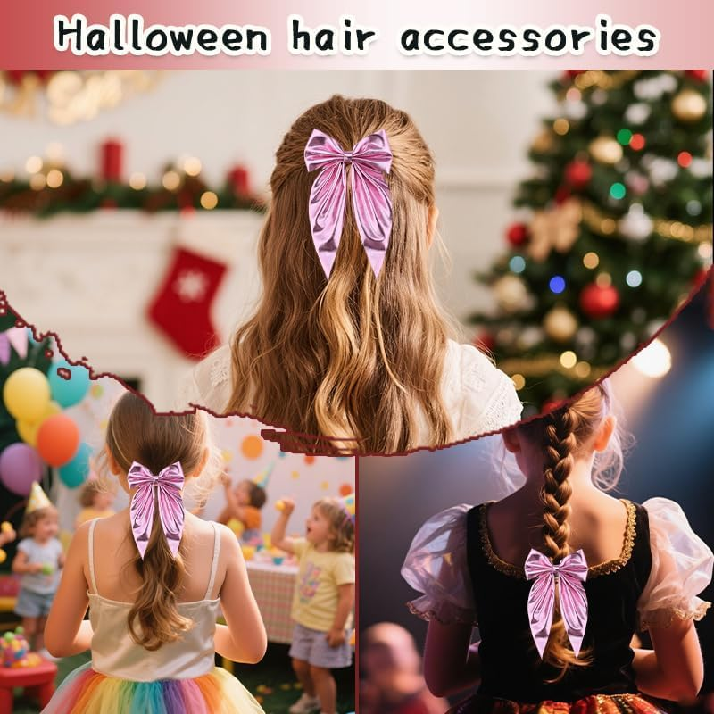 Pink Bow Hair Clip Barrette for Women Long Tail Bow for Girls Xmas Hair Accessories Decoration for Kids Granddaughter Christmas Birthday Gifts for Daughter Satin Bowknot Clips image number 2