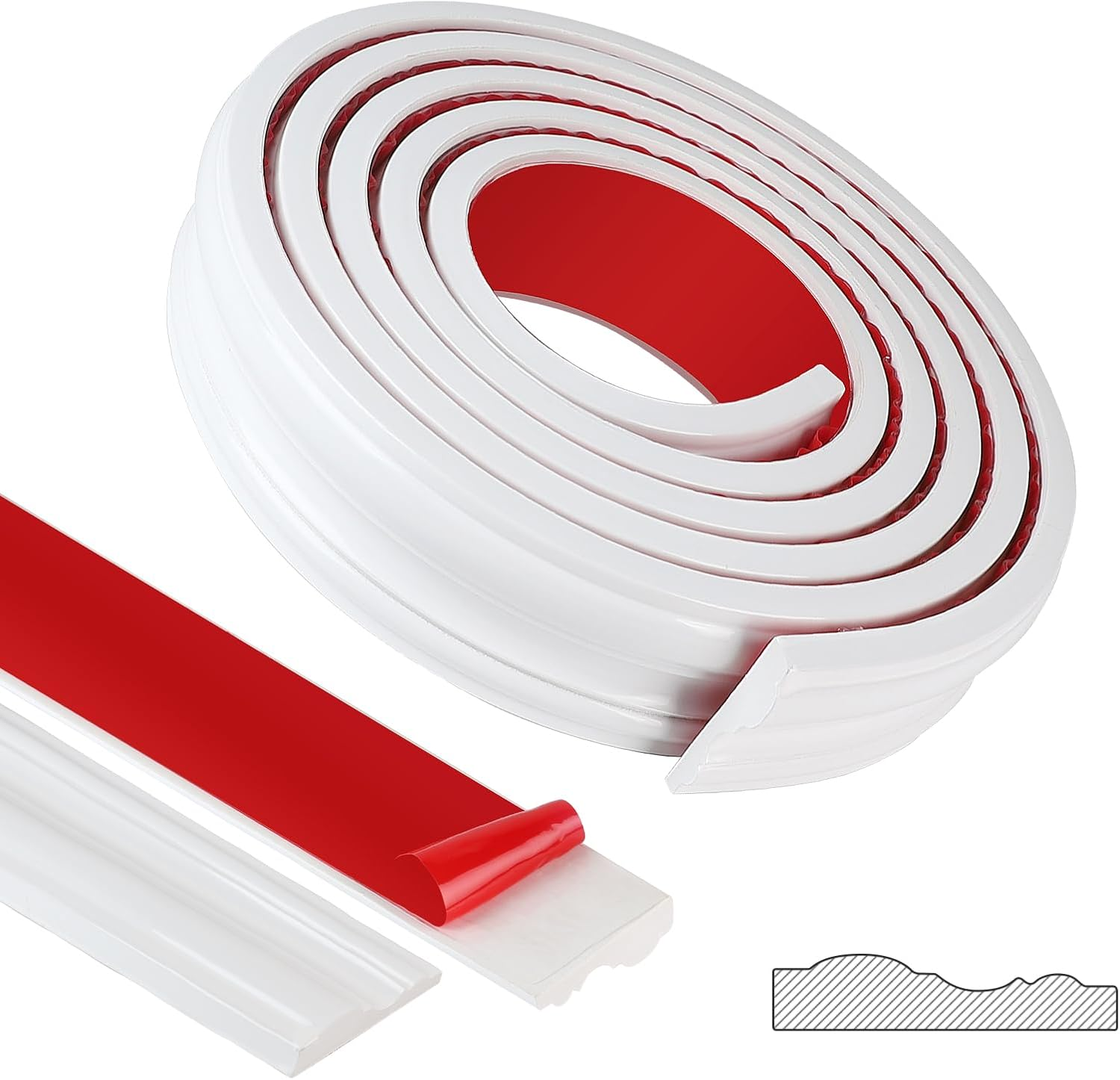 EFUTURETIME 5 Metre Self-Adhesive Wall Strips, 32 Mm Wide, Glossy Trim, Stucco Moulding Wall for DIY, Decoration, Mirrors, Picture Frames, Cabinets, White, Model YT155