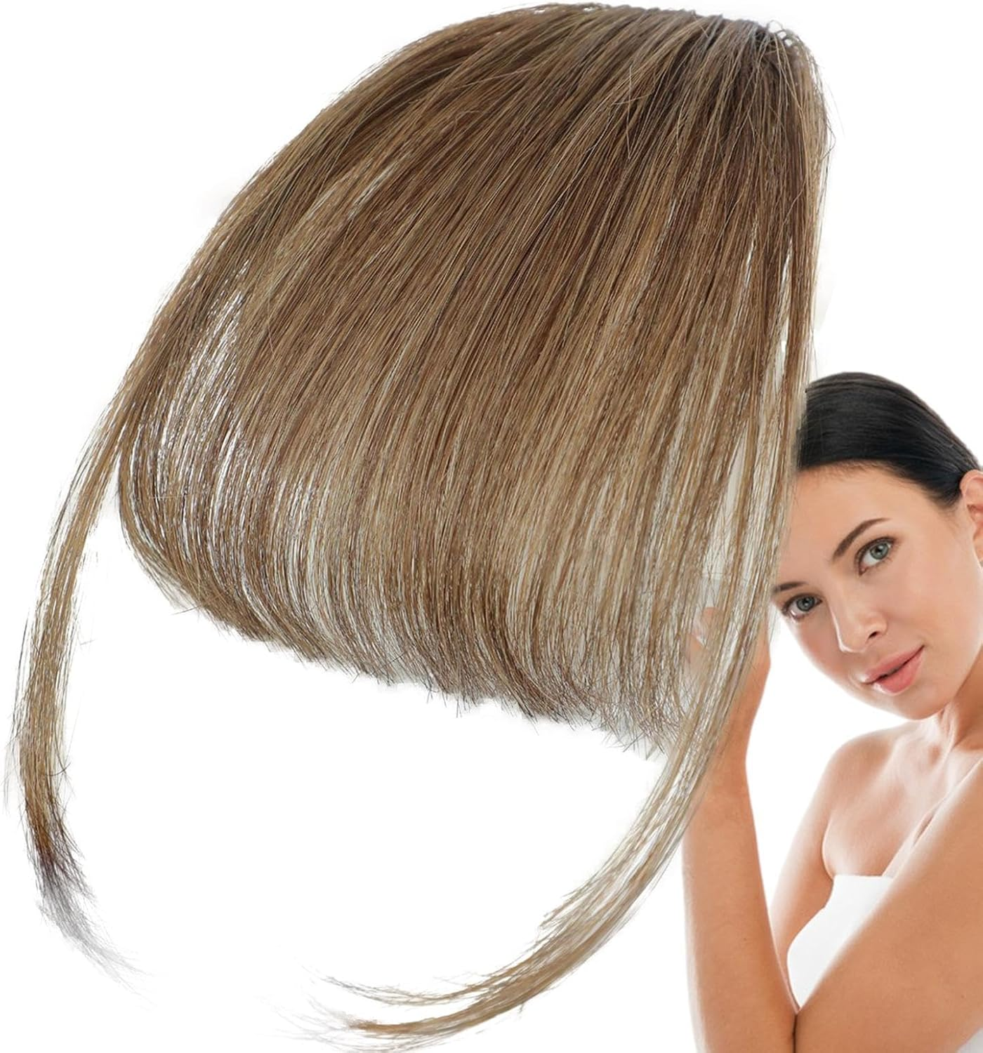 Clip Bangs Human Hair, French Bangs Clip Fake Bangs Fringe, Clip Air Bangs, Neat Bangs Hair Extension, Natural Color Fringe Hairpieces Hair Bangs for Daily Wear