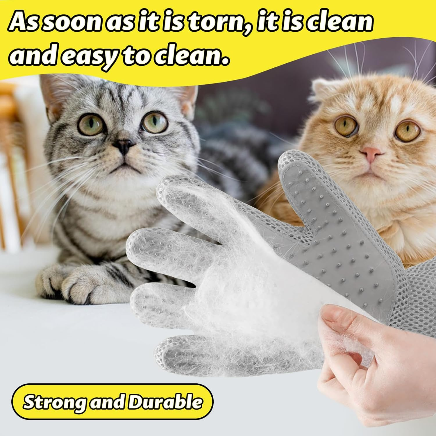 Pet Hair Remover Glove - Fur Gloves Cat - Fur Magnet Glove for Pets, Antistatic & Breathable, Washable, Ideal as a Cat Brush, Fur Magnet (Black, Pack of 2)