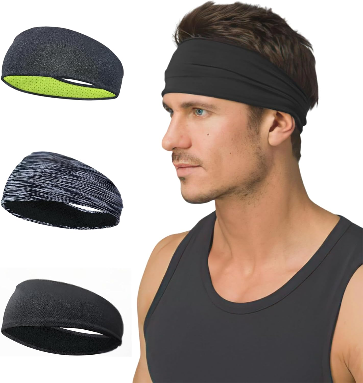 Sports Headband for Men, JOMWEN Moisture Wicking Breathable Sweatband, Reused & Washed Headband Sweat Bands for Running Cycling Yoga Fitness Workout image number 2