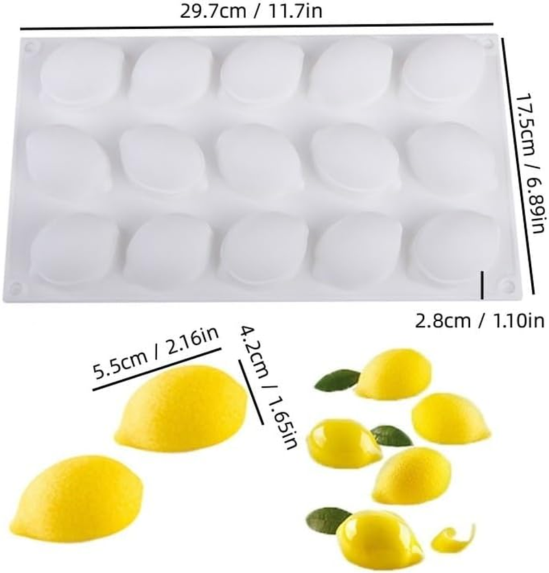 Lemon Silicone Molds, 15-Cavity Lemons Shape Cake Mousse Mold, Non-Stick 3D Lemon Fondant Molds Baking Pan Bakeware (White, 17.5 * 29.7Cm) image number 5