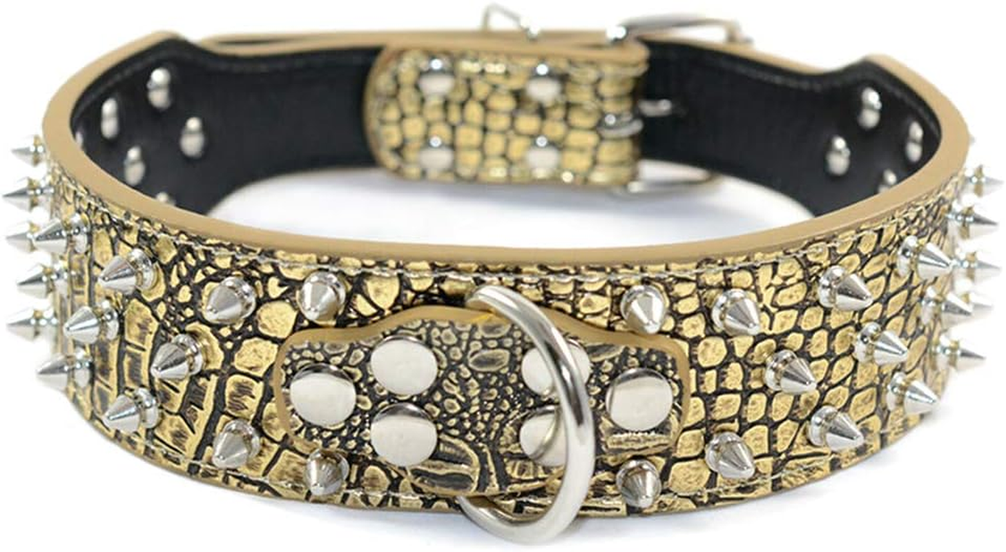 New Dog Leather Collar Non-Sharp Spikes Studded Adjustable Collar Gold Brown S M L (Small) image number 3