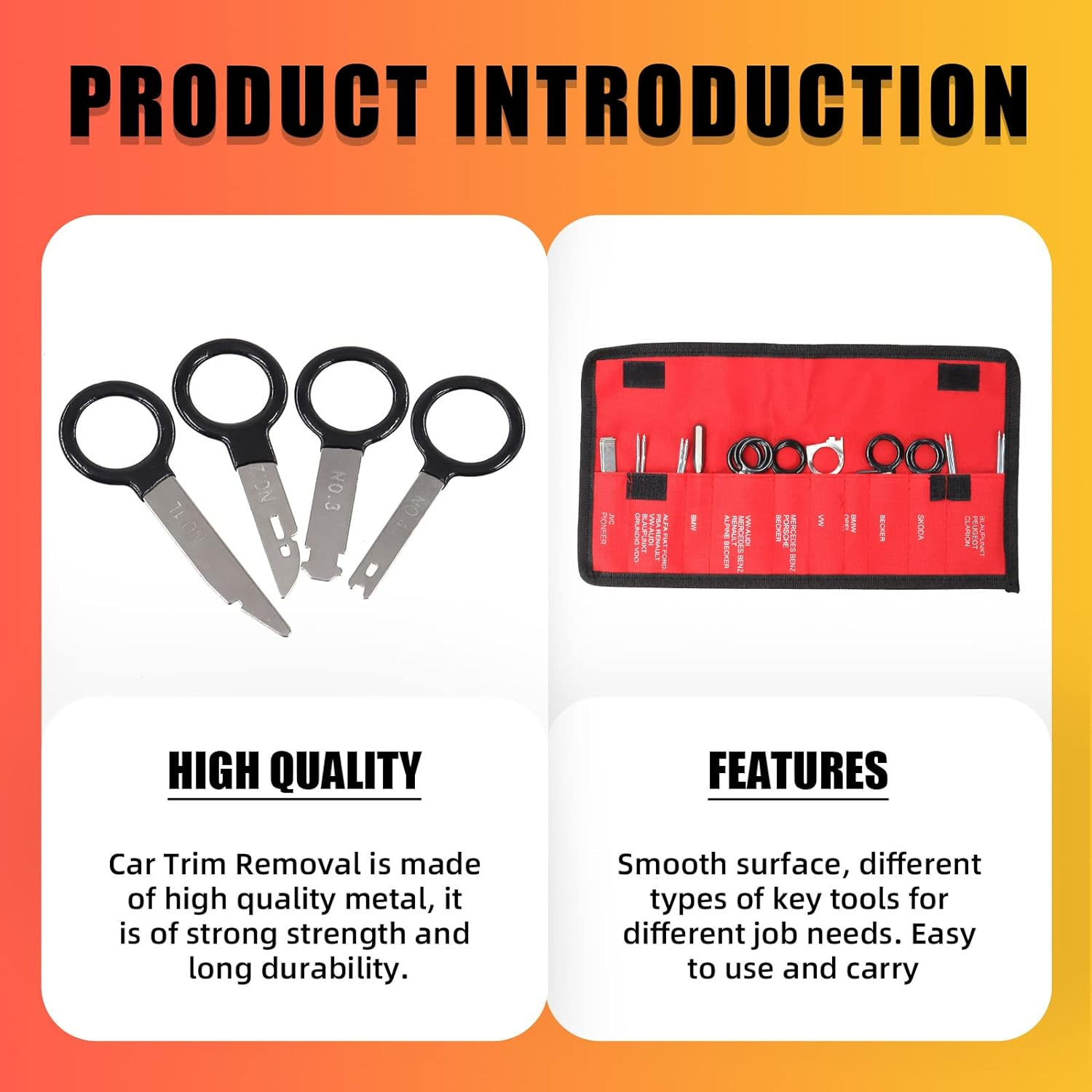 Tanstic 21Pcs Car Radio Removal Tool Kit, Professional Car Stereo CD Player Remover, Universal Radio Removal Keys Tool with Storage Bag for Most Car and Truck image number 4