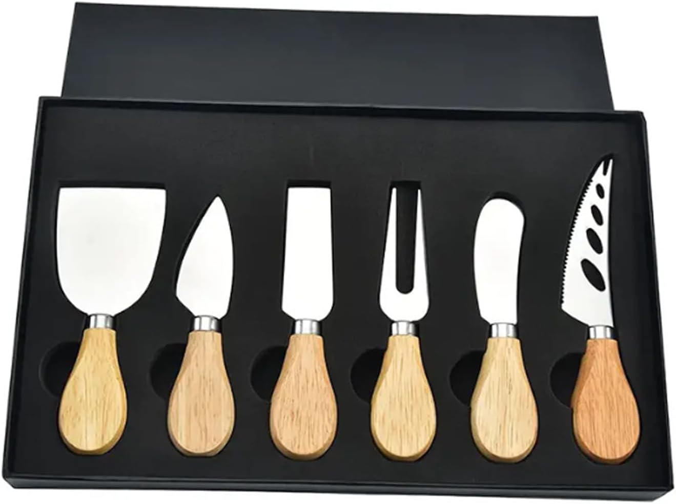 6 Piece Set of Oak Handled Cheese Kniveswooden Handle Cheese Knife Set for Charcuterie Board, Mini Steel Stainless Cheese Cutter,Cutlery Gift Set image number 4