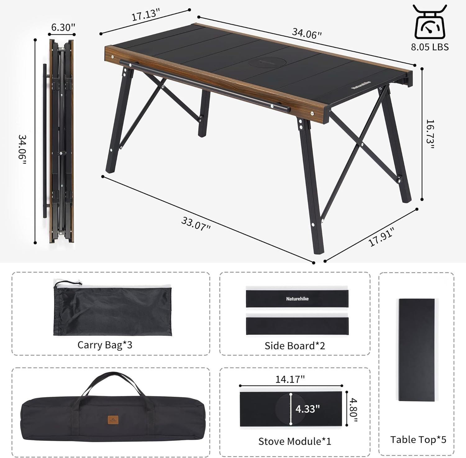 Naturehike IGT Camping Table, Ultralight Folding Aluminum Camp Table with Carry Bag, Portable IGT Unit Combination Table for Outdoor Cooking Car Camping Picnic RV Trip Patio Backyard BBQ (Black) image number 3