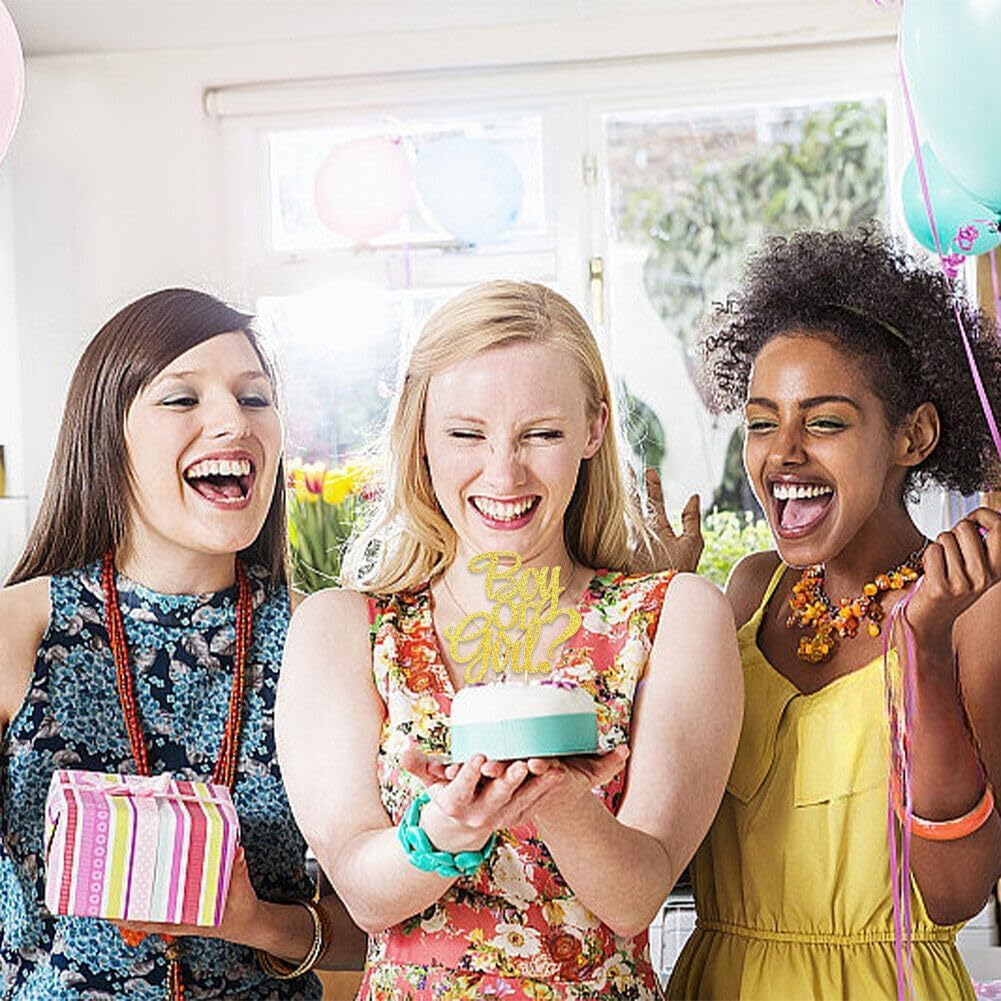 Confetti! Gold Glitter 'Boy or Girl' Cake Topper - Perfect for Baby Shower, Celebration Decor | Stylish & Picture-Perfect Centerpiece image number 2