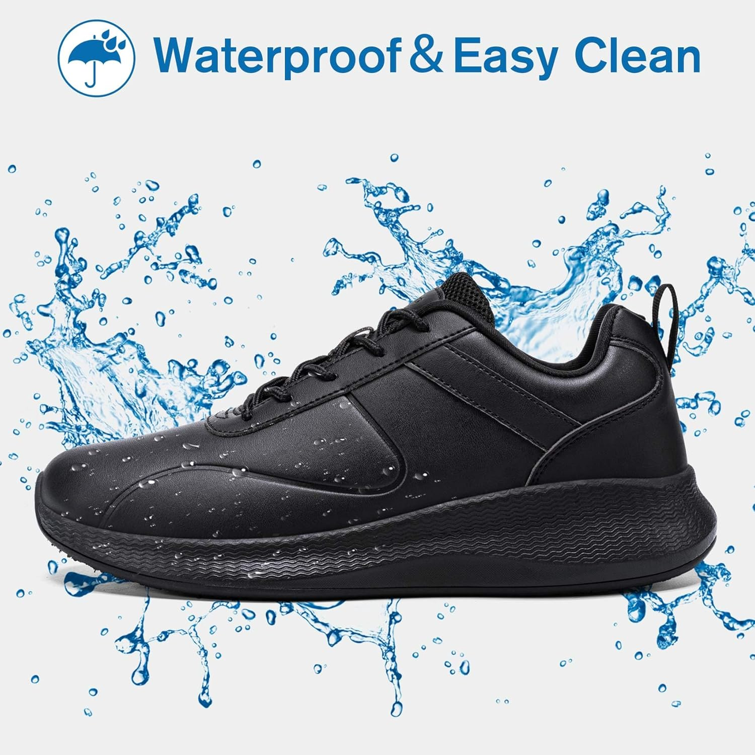 Taquco Non Slip Work Shoes for Women Food Service Lightweight Waterproof Kitchen Chef Shoe Restaurant Walking Sneakers Nursing Slip Resistant Footwear, Black image number 4
