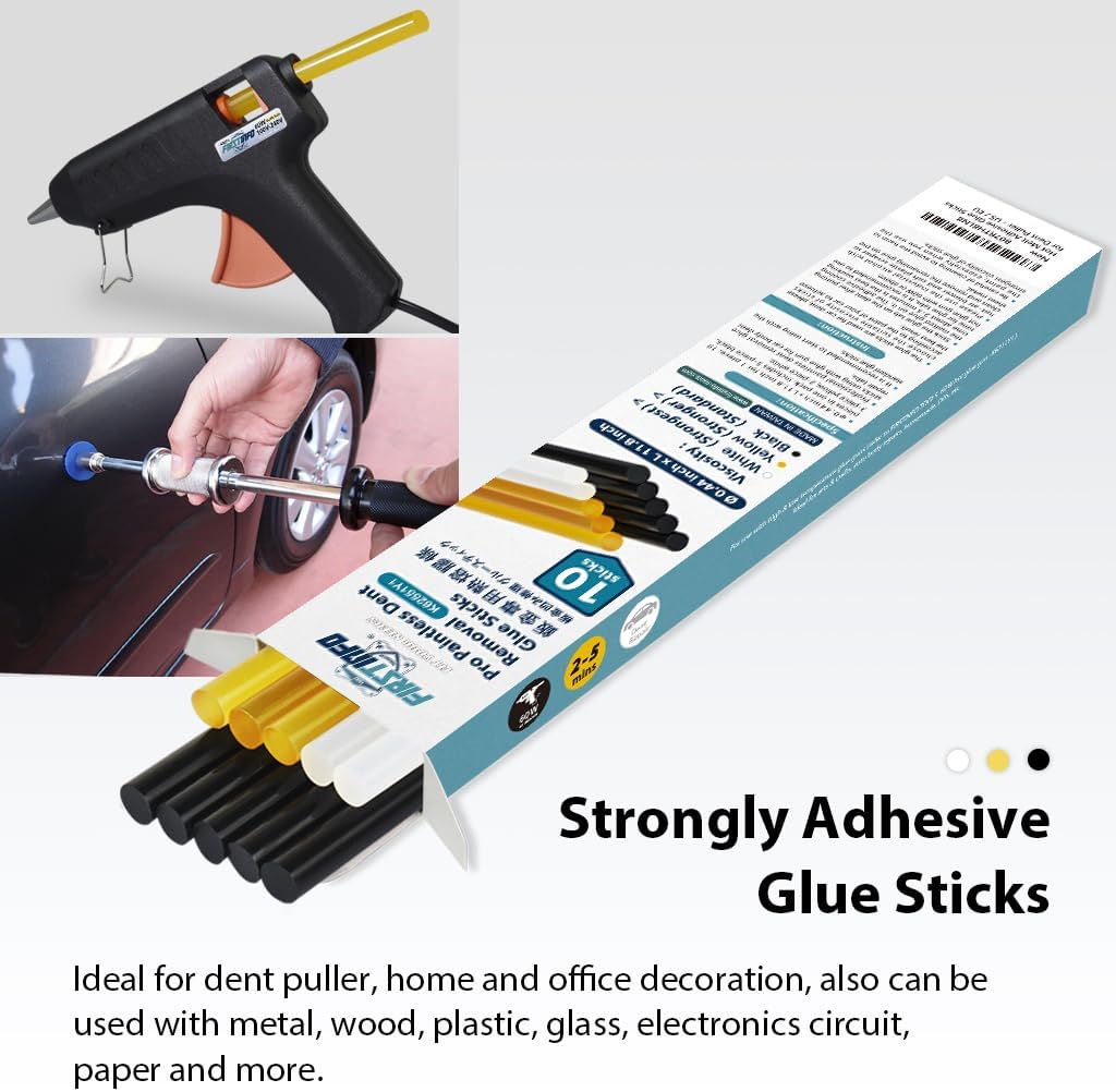 FIRSTINFO Paintless Dent Removal Glue Sticks Hot Melt Adhesive Glue Sticks Paintless Dent Repair Tool for Car Repair Dent Remover Tool Set - 5*Black, 3*Yellow, 2*White, &Phi; 0.44 Inch X L 11.8 Inch