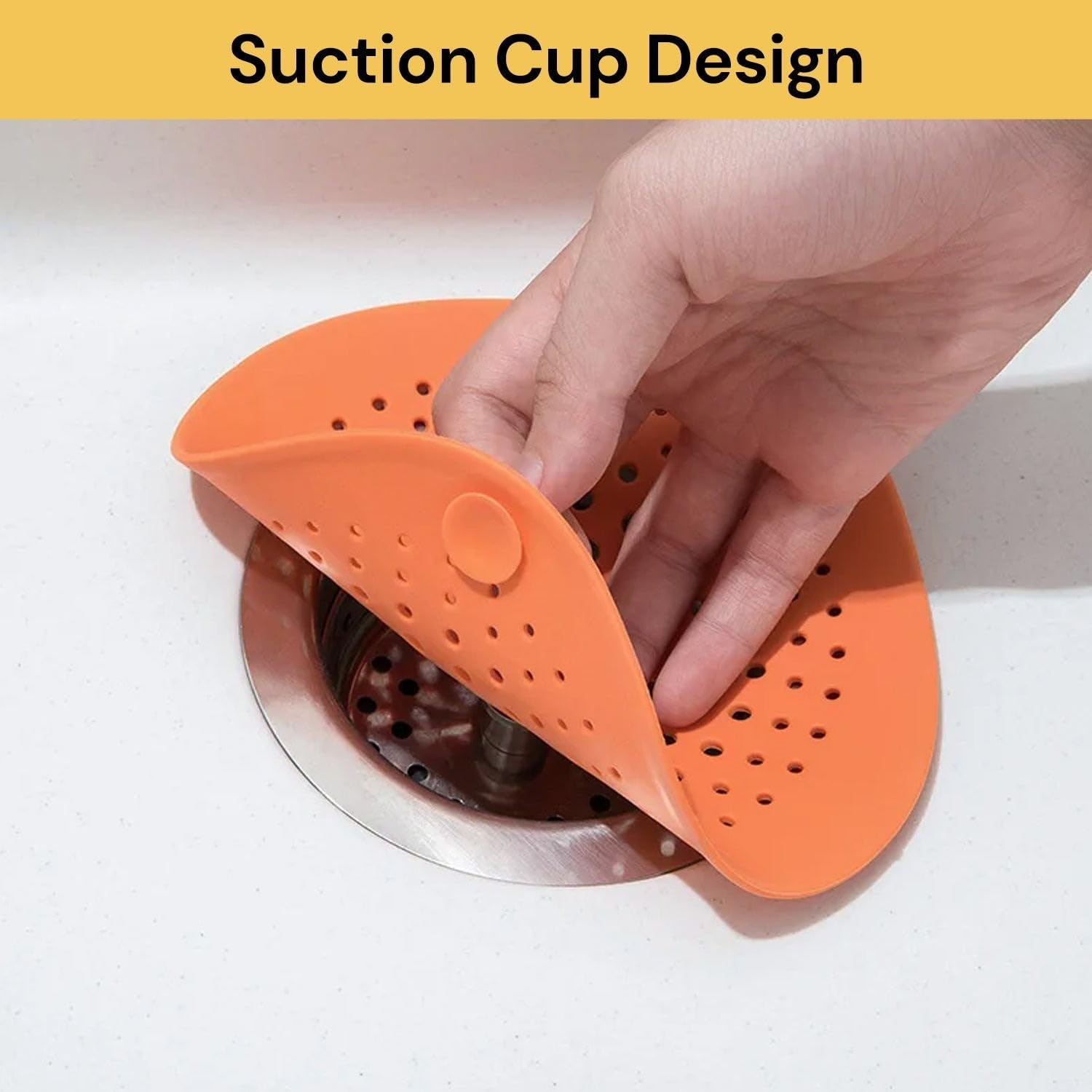 EZONEDEAL Hair Catcher Drain Cover Shower Silicone Hair Stopper with Suction Cup Easy to Install Bathroom Tubs Bathtub Kitchen Strainer Sink Waste Filter Mat (Orange) - Grey image number 5