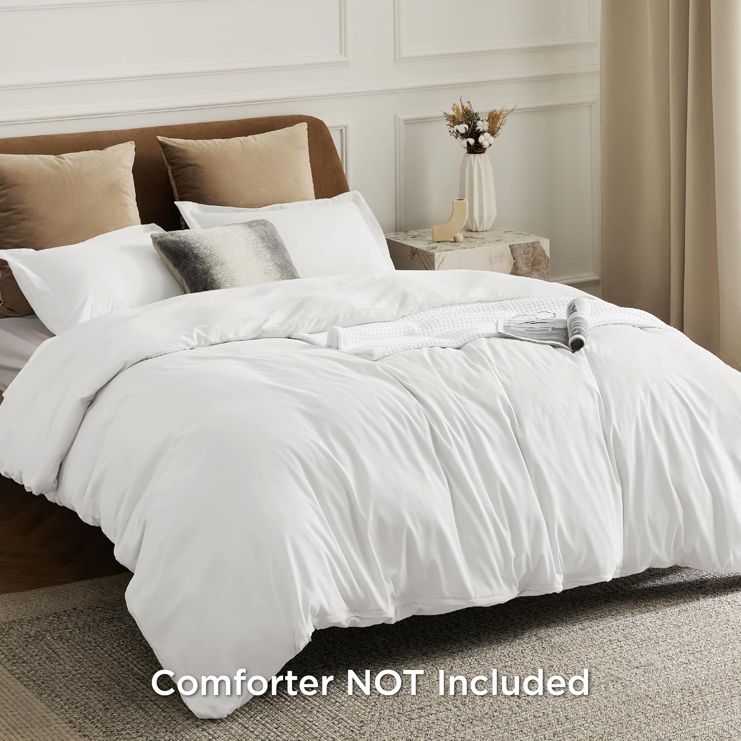 Bedsure Quilt Cover Super King Size - 1200TC Soft Double Brushed Bedding Set for Kids & Adults, Zipper Closure, 3 Pieces, Includes 1 Doona Cover (270X240 Cm) & 2 Pillow Shams, NO Comforter, White image number 5