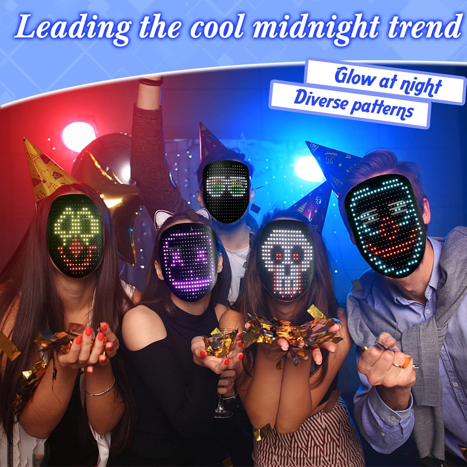 MOYACA Led-Maske Mit Gestenerkennung, Led-Beleuchtete Gesichtsverwandelungsmaske F&uuml;r Kost&uuml;m, Cosplay, Party, Maskerade, Leuchtende Maske F&uuml;r Halloween