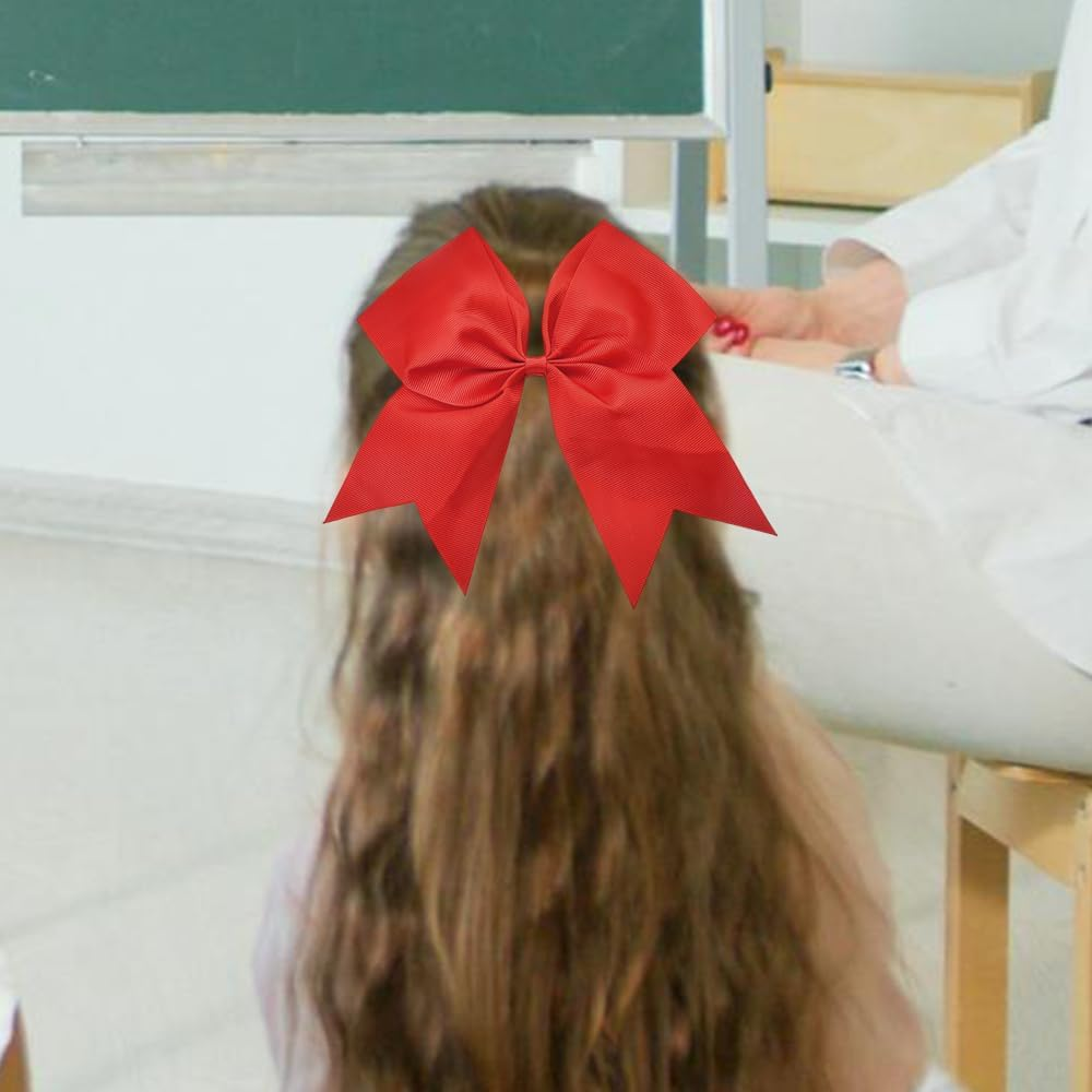 Red Cheer Hair Bows Cheerleading Hair Bows Ties for Women Girls 8 Inches Jumbo Hair Ribbon Red Bow Hair Elastics Cheerleaders Hair Accessories Bowknot Hair Ponytail Holders for Long Thick Hair image number 6
