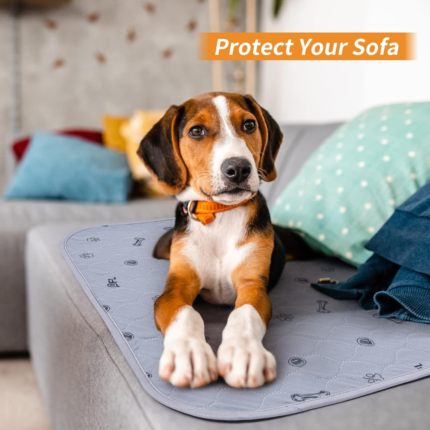 PICK for LIFE Washable Pee Pads for Dogs, 2Pack Reusable Puppy Pads, Absorbent Whelping Pads with Bone Print, Non-Slip Waterproof Pet Training Pads for Couch, Crate, Potty Training -18X24 Grey image number 5