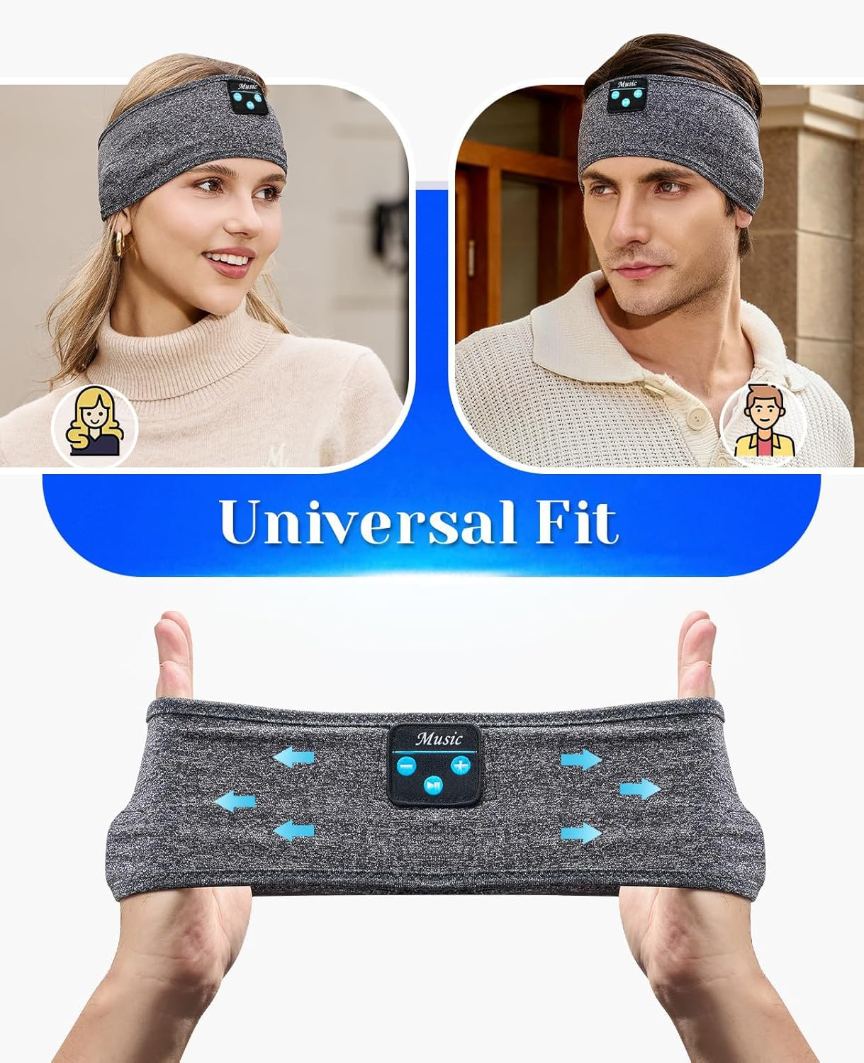 Sleep Headphones -Bluetooth Sleep Mask-Sport Headphones,Long Time Play Headphone Band with Built in Speakers,Perfect for Sleep, Workout, Running, Yoga, Travel,Meditation (Grey) image number 6