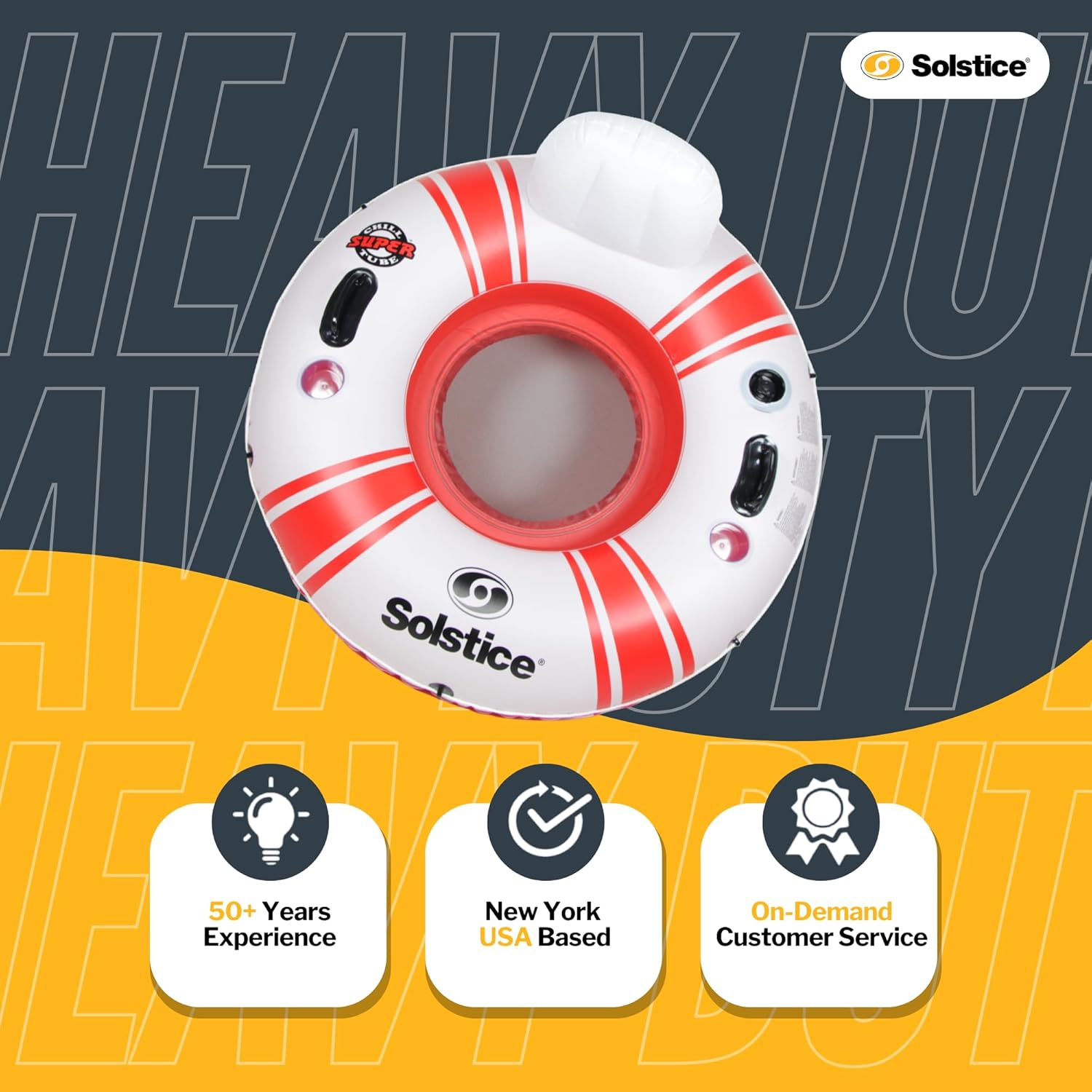 Solstice Super Chill Inflatable River Raft Float Tube 1 Person with Molded Cupholders, Mesh Bottom, Backrest, Grab Handles Tie on Rope | for Rivers Lake Ocean Pool Floating Snow Heavy Duty Material image number 2