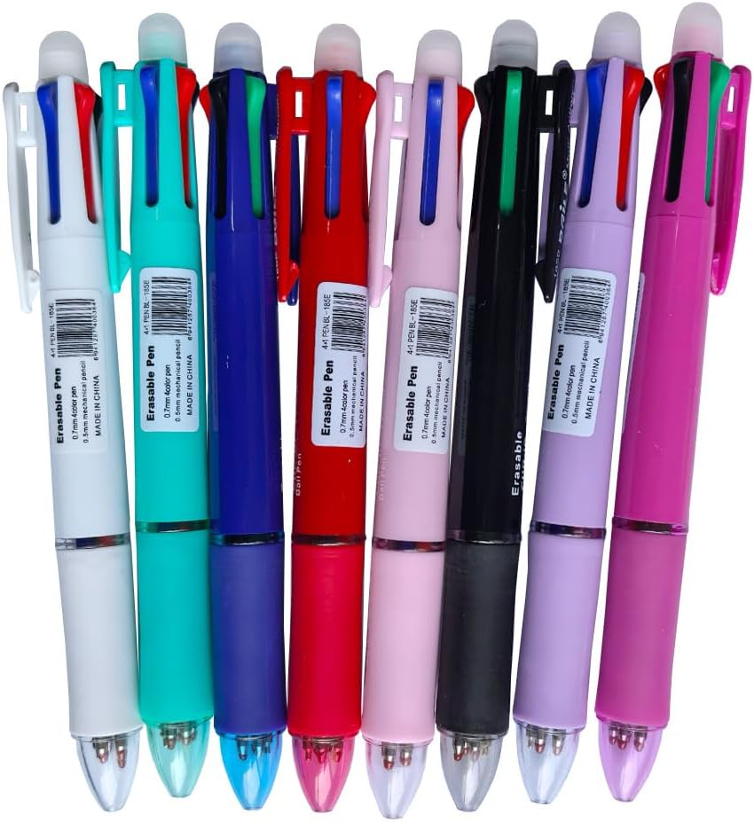 4 Colours Retractable Erasable Gel Pens Clicker, 5-In-1 Multi Coloured Pen + Pencil, Fine Point (0.7), Make Mistakes Disappear, Drawing Writing Planner and Crossword Puzzles (PN-303) image number 1
