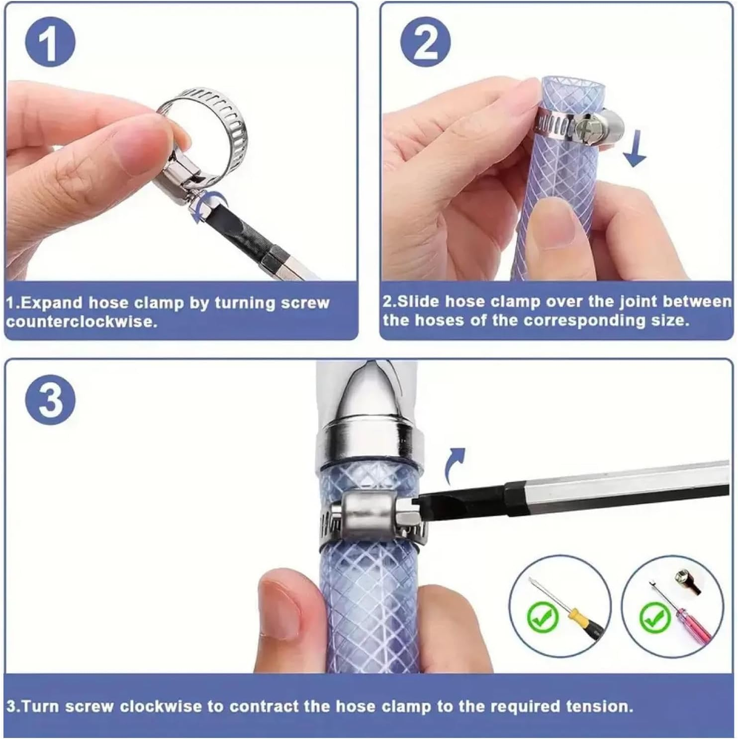 AEEGO 120-Piece Hose Clamp Combo Kit - Stainless Steel Hose Clamps 1/4''&ndash;1-1/2'' Worm Gear Clamps for Pipes, Fuel Lines, Water Pipes, Radiators, Garden Automotive and Mechanical Applications image number 5