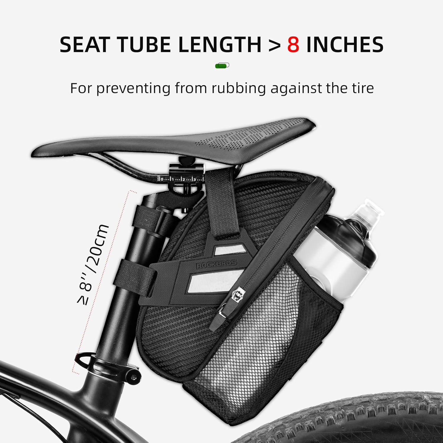 ROCKBROS Bike Seat Bag Bike Saddle Bag under Seat Pack Reflective Large Capacity Bike Seat Storage Bag with Water Bottle Pouch for Mountain Road Bikes image number 3
