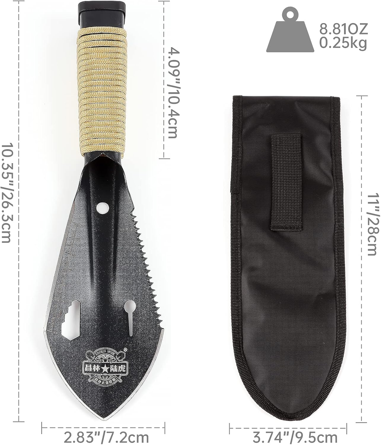 Camping Shovel, Backpacking Trowel Multitool Hand Garden Spade Small Potty Shovel with Paracord Handle for Outdoor, Gardening, Digging