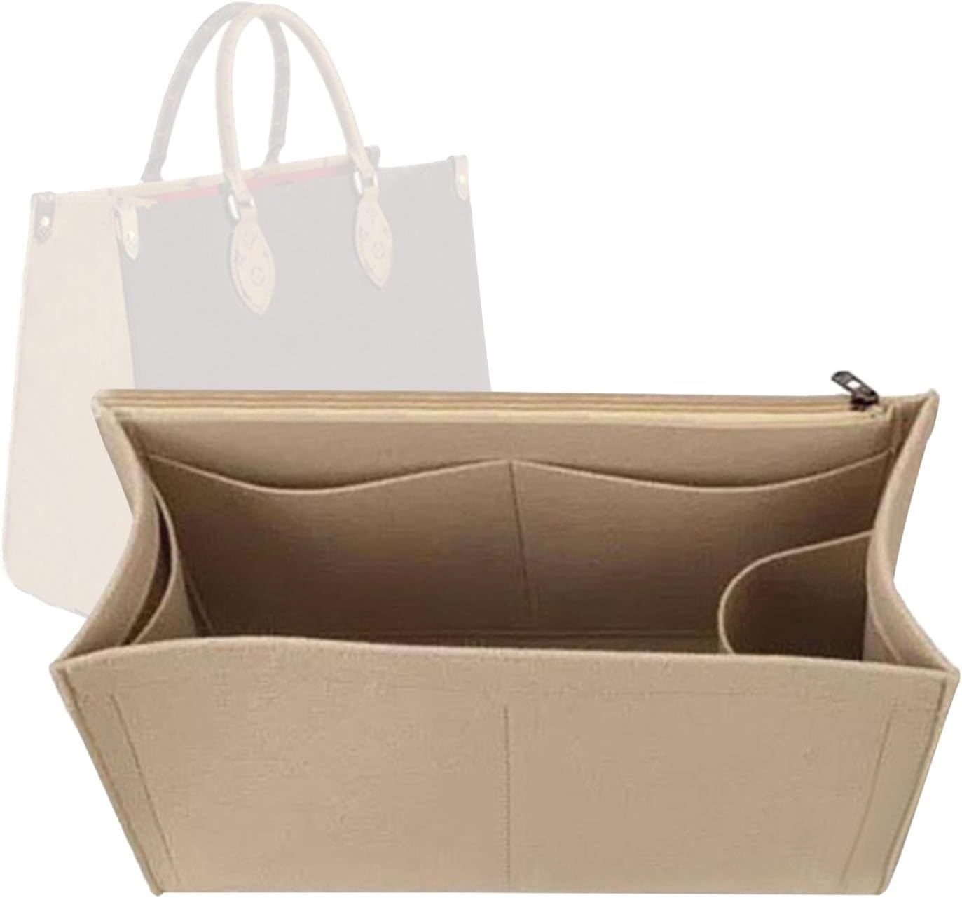 Lckaey Purse Insert for ONTHEGO PM MM GM Wallet Tote - Felt Organizer - with Zipper Pocket 1081Camel-L