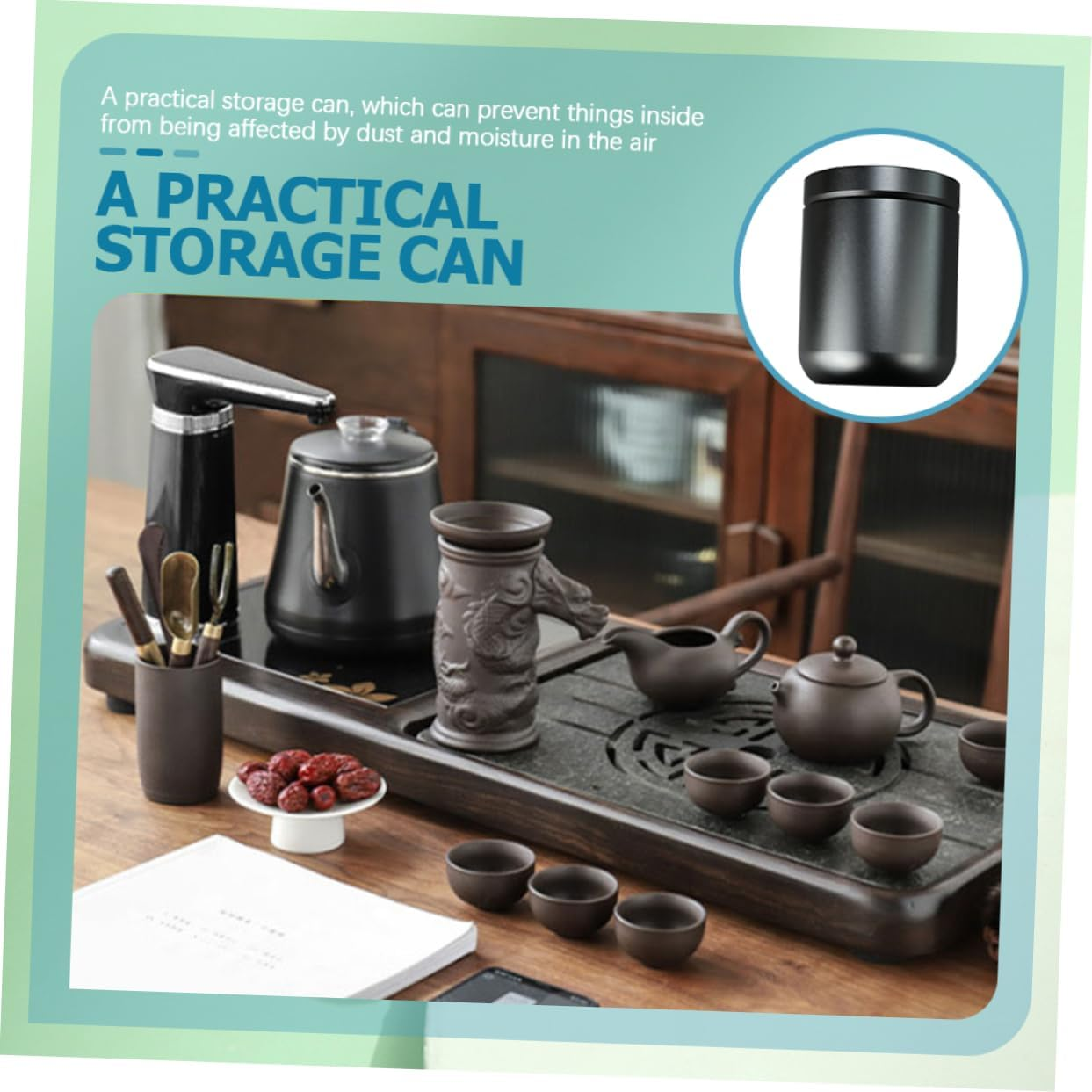 HAKIDZEL Sealed Tea Storage Can Portable Jar Airtight Dispenser Container for Home and Travel image number 2