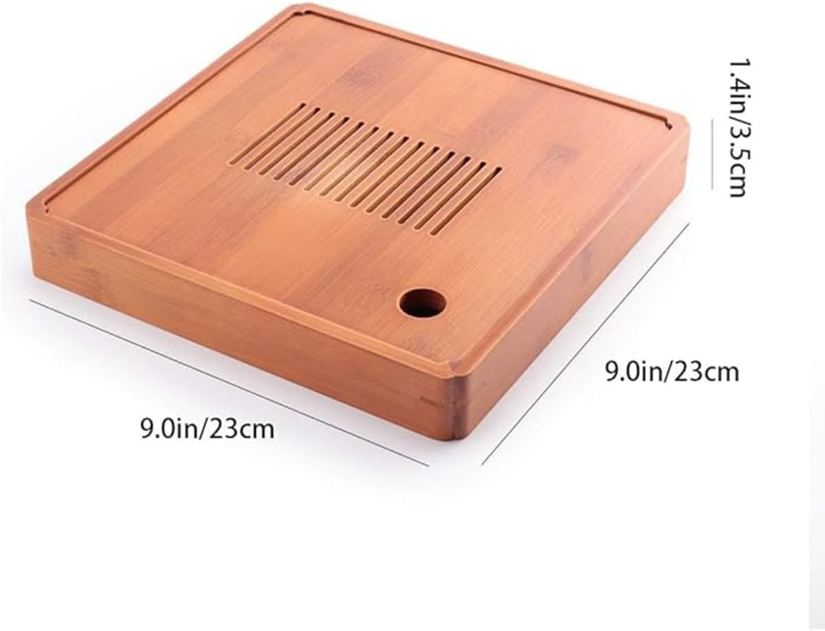 AIMALL Square Bamboo Tea Tray 9X9X1.4In Solid Wood Kung Fu Tea Set Tray for Storing Water and Serving, Durable Exquisite Design for Small and Large Tea Tables image number 1