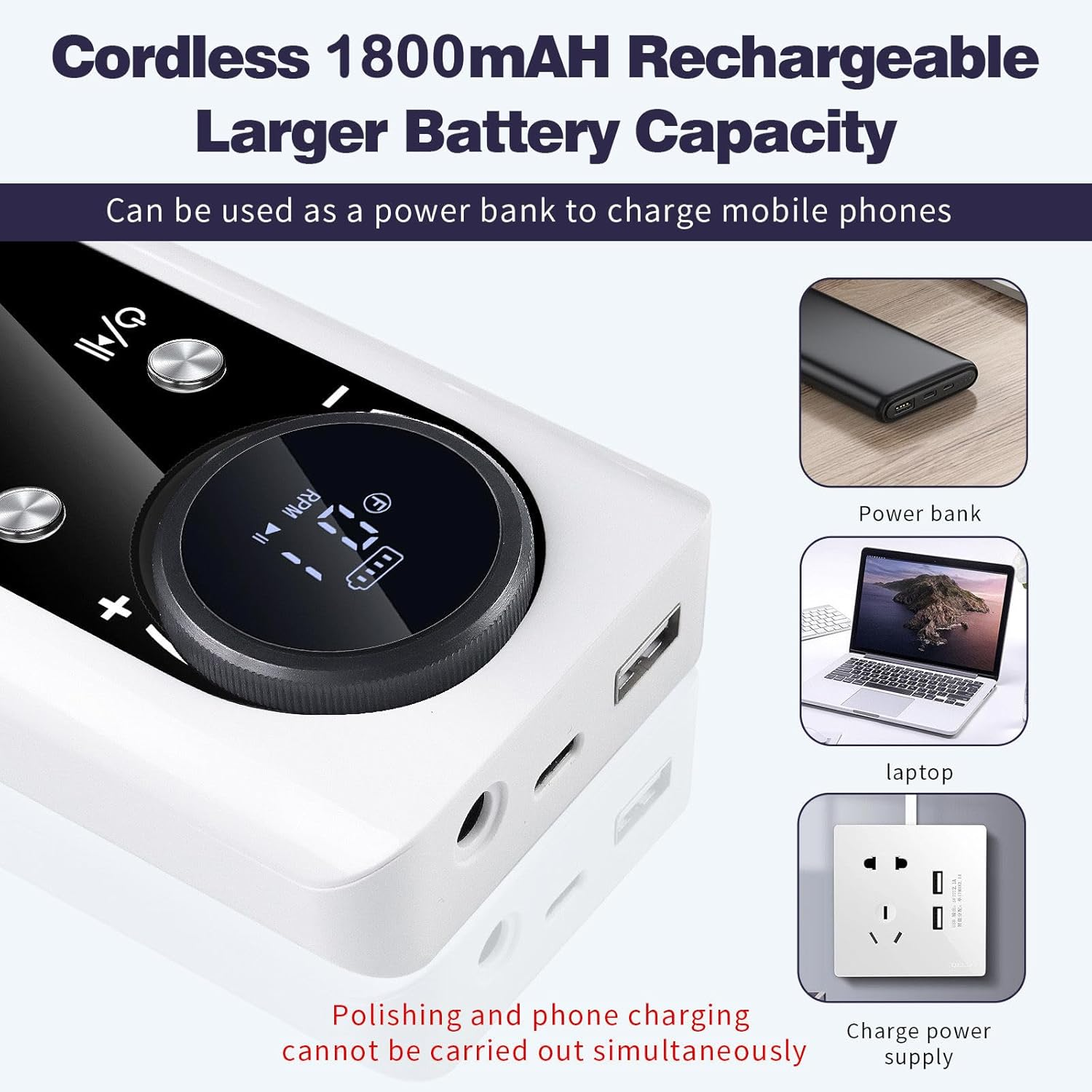 Cordless Nail Drill Machine,45000 RPM Rechargeable Portable Nail File Kit for Acrylic, Gel Nails, Manicure (Purple) image number 3