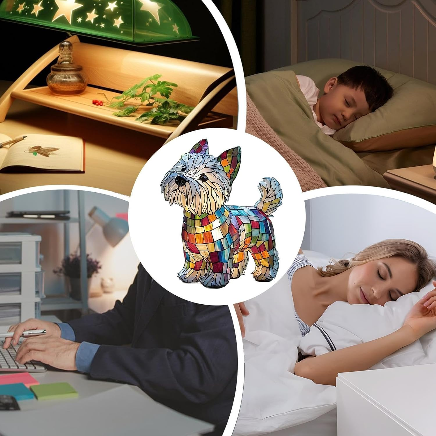 Dog Series Art Night Light, Retro Colorful Resin Dog Shaped Tabletop Night Light, Cute Animals Sculpture Ambient Nightlights, Pet Dogs Themed Led Bedside Lamps, Fun Present for Dog Lovers - Nishi Highlands image number 6