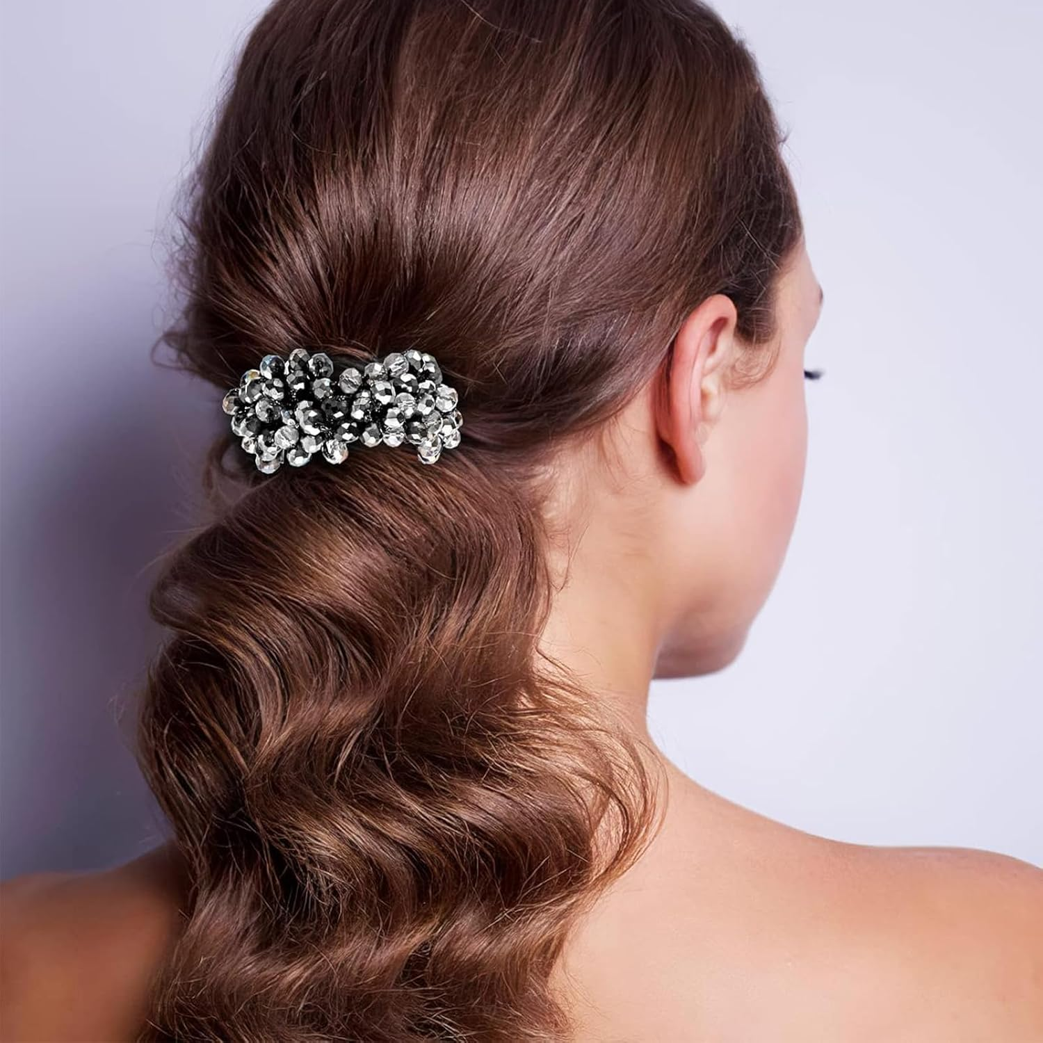 Tavvke 3 Pcs Rhinestone Hair Ties, Crystal Elastic Scrunchies, Non-Slip Beaded Ponytail Holders, Sparkly Hair Accessories for Women and Girls image number 2