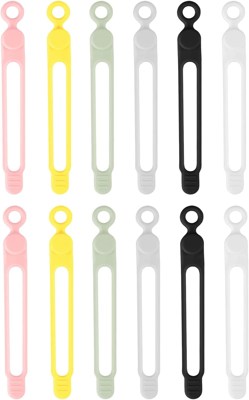 KINBOM 12Pcs Silicone Cable Straps, Reusable Wire Ties Multipurpose Cord Organizer Straps Stretchy Cord Keeper for Earphone, Phone Charger, USB Cables, Kitchen Appliances, Pencil (6 Colors) image number 5