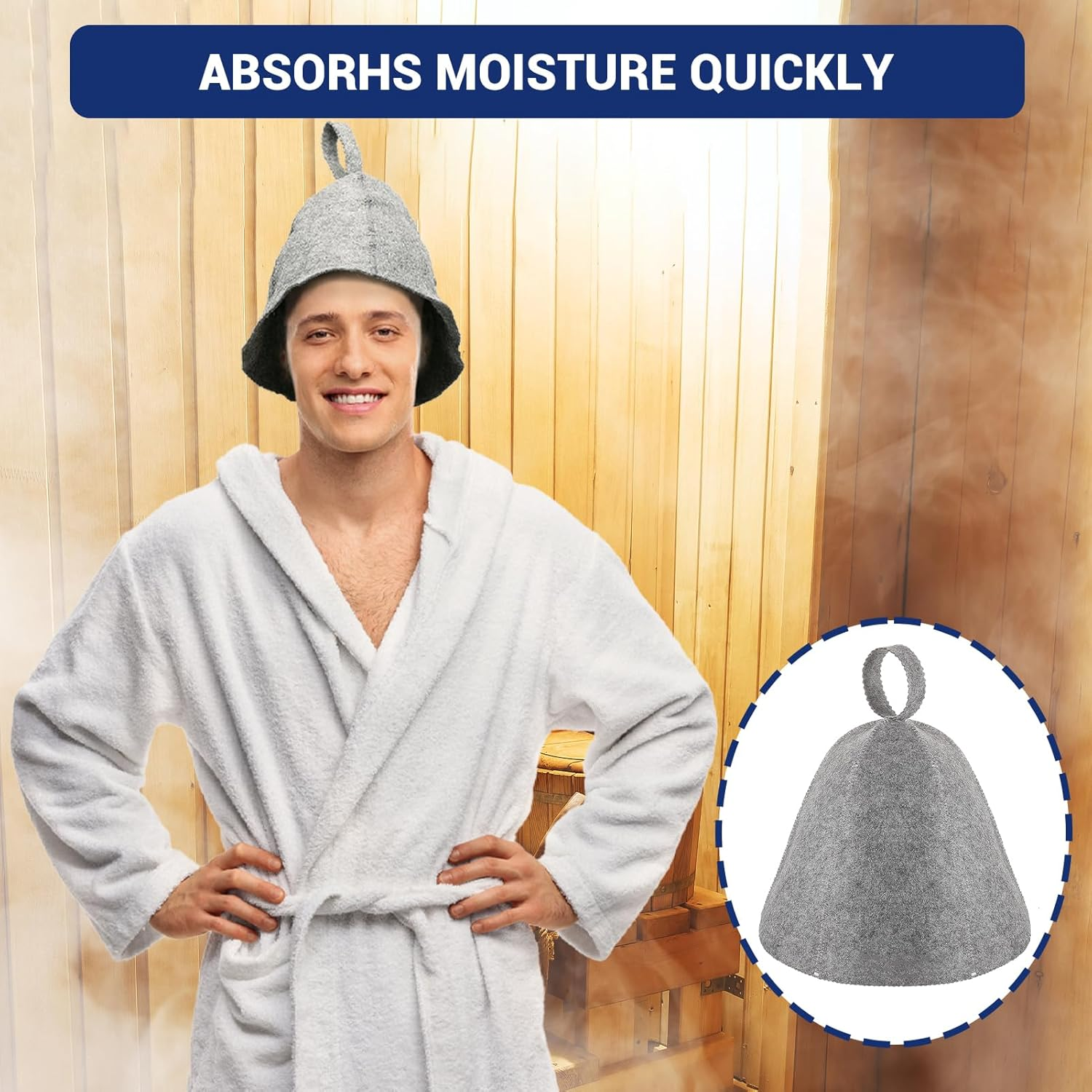 Sauna Hat, 2 Pcs Infrared Sauna Caps, Wool Sauna Hats for Women and Men, Felt Sauna Hat, Vaporarium Hat, Protect Head and Hair Bath Sauna Accessories (Grey&White, One Size) image number 1