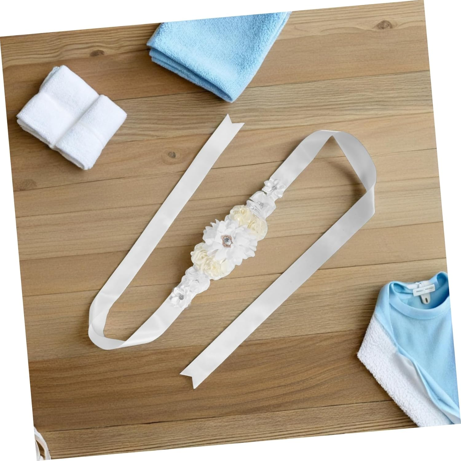 Adjustable Floral Maternity Belt with Stretchable Straps for Pregnant Women Stylish Sash for Shower Bridal Events and Pregnancy Photography Comfortable Support image number 1