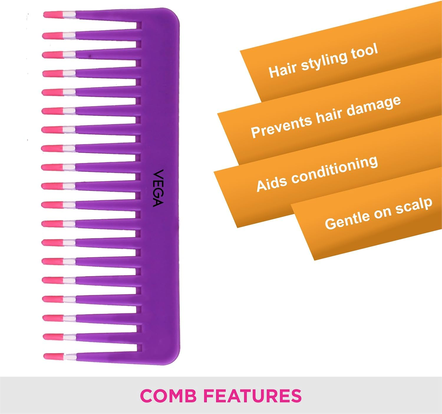 VEGA Shampoo Comb, Purple (Pack of 2) image number 4