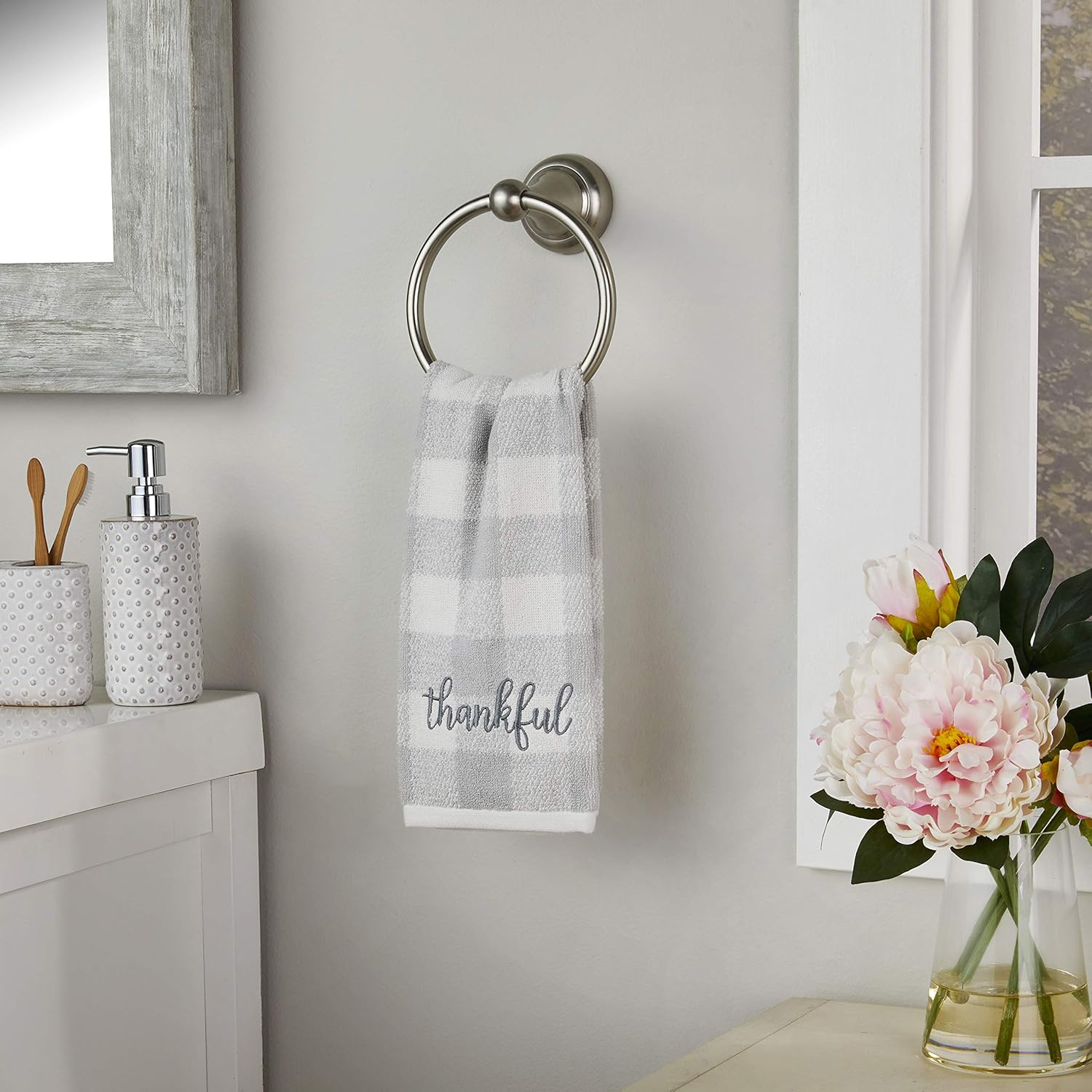 SKL Home by Saturday Knight Ltd. Thankful Plaid Hand Towel Set, 16X25, Gray 2 Count image number 3
